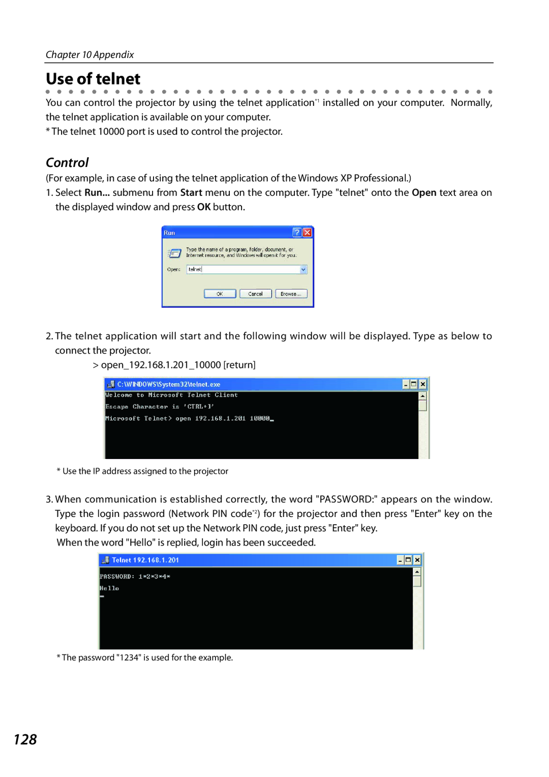 Sanyo SO-WIN-KF3AC, QXXAVC922---P owner manual Use of telnet, 128, Control 