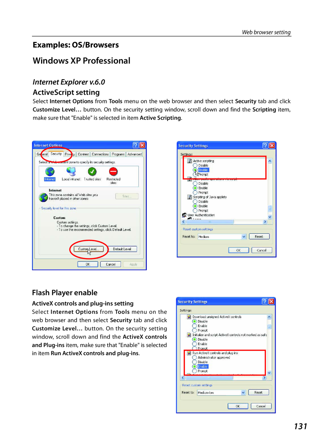 Sanyo QXXAVC922---P, SO-WIN-KF3AC owner manual Windows XP Professional, 131, Examples OS/Browsers, Internet Explorer 