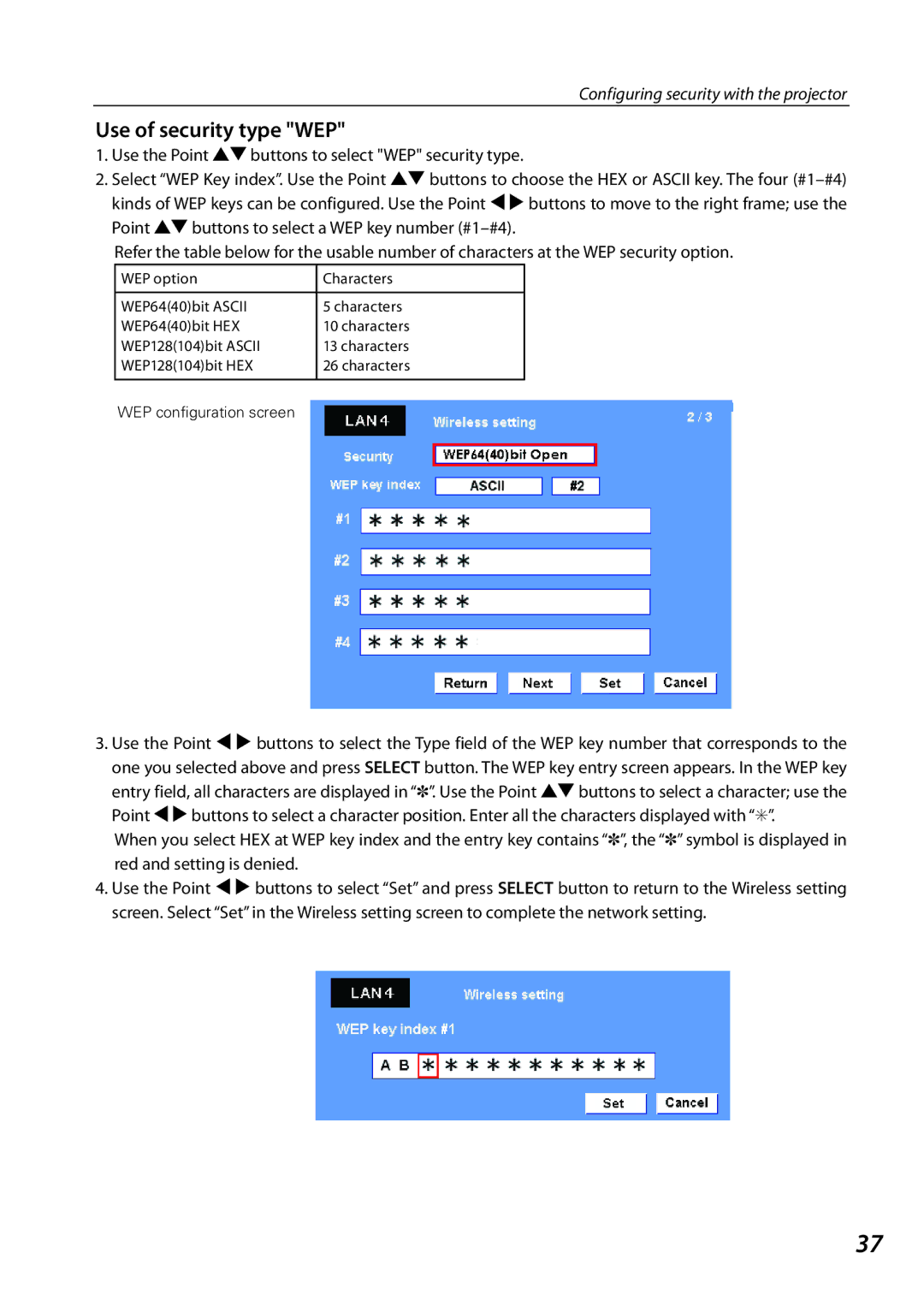 Sanyo QXXAVC922---P, SO-WIN-KF3AC owner manual Use of security type WEP 