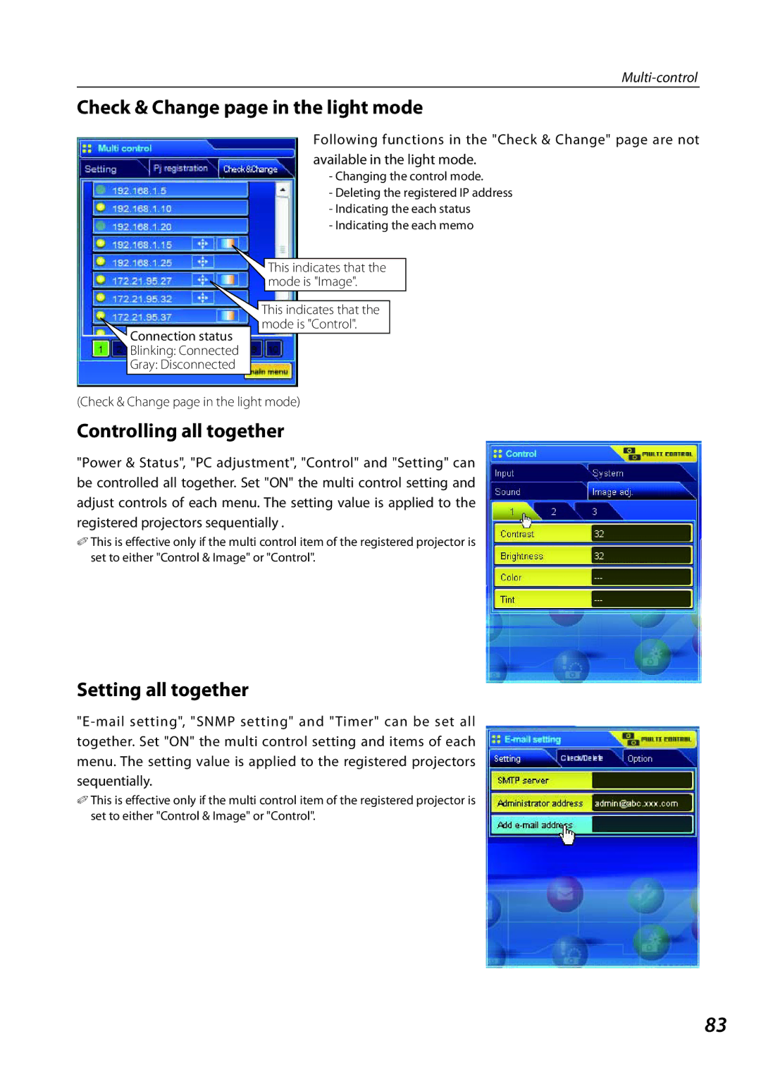 Sanyo QXXAVC922---P, SO-WIN-KF3AC Check & Change page in the light mode, Controlling all together, Setting all together 