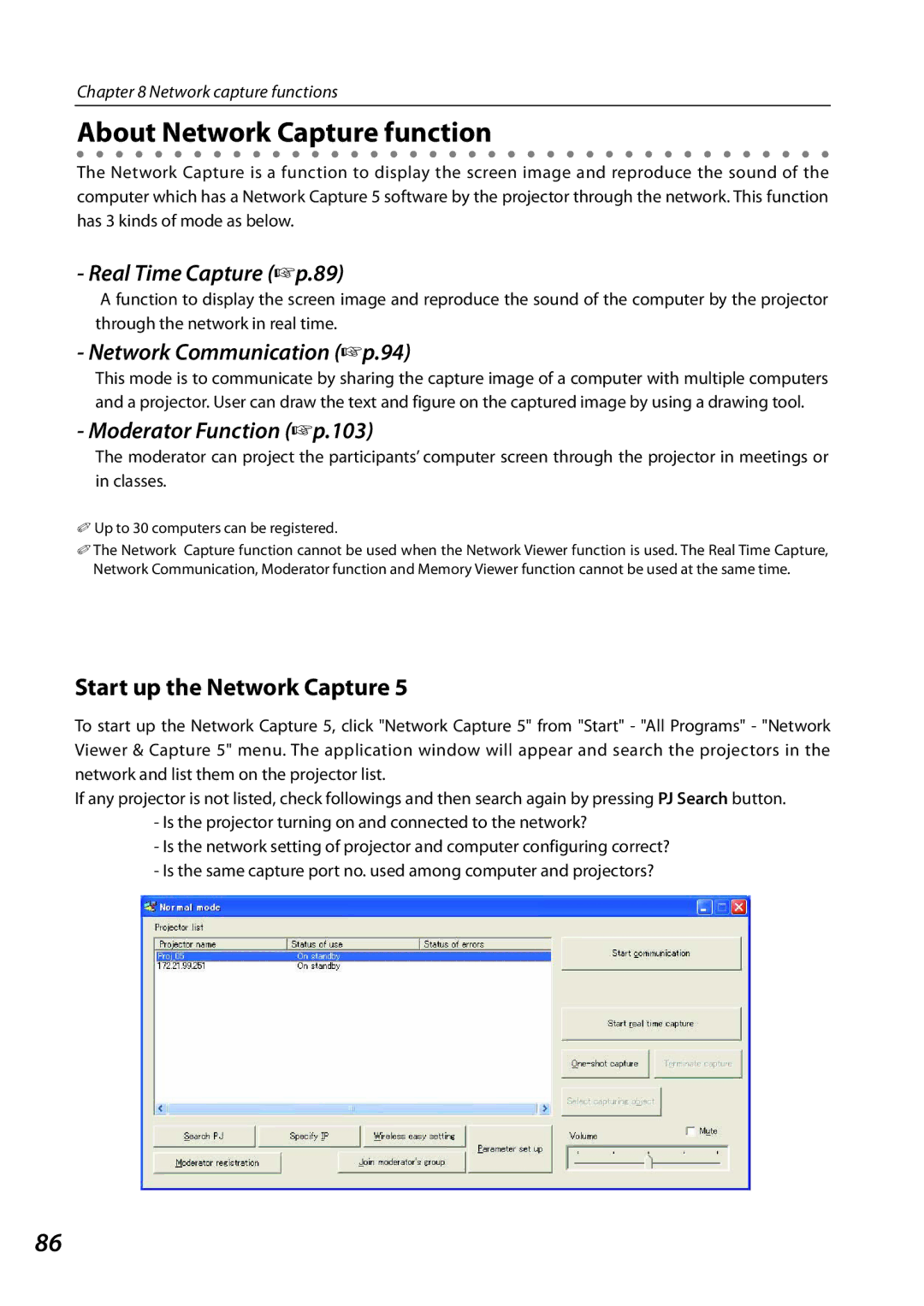 Sanyo SO-WIN-KF3AC, QXXAVC922---P About Network Capture function, Start up the Network Capture, Real Time Capture +p.89 