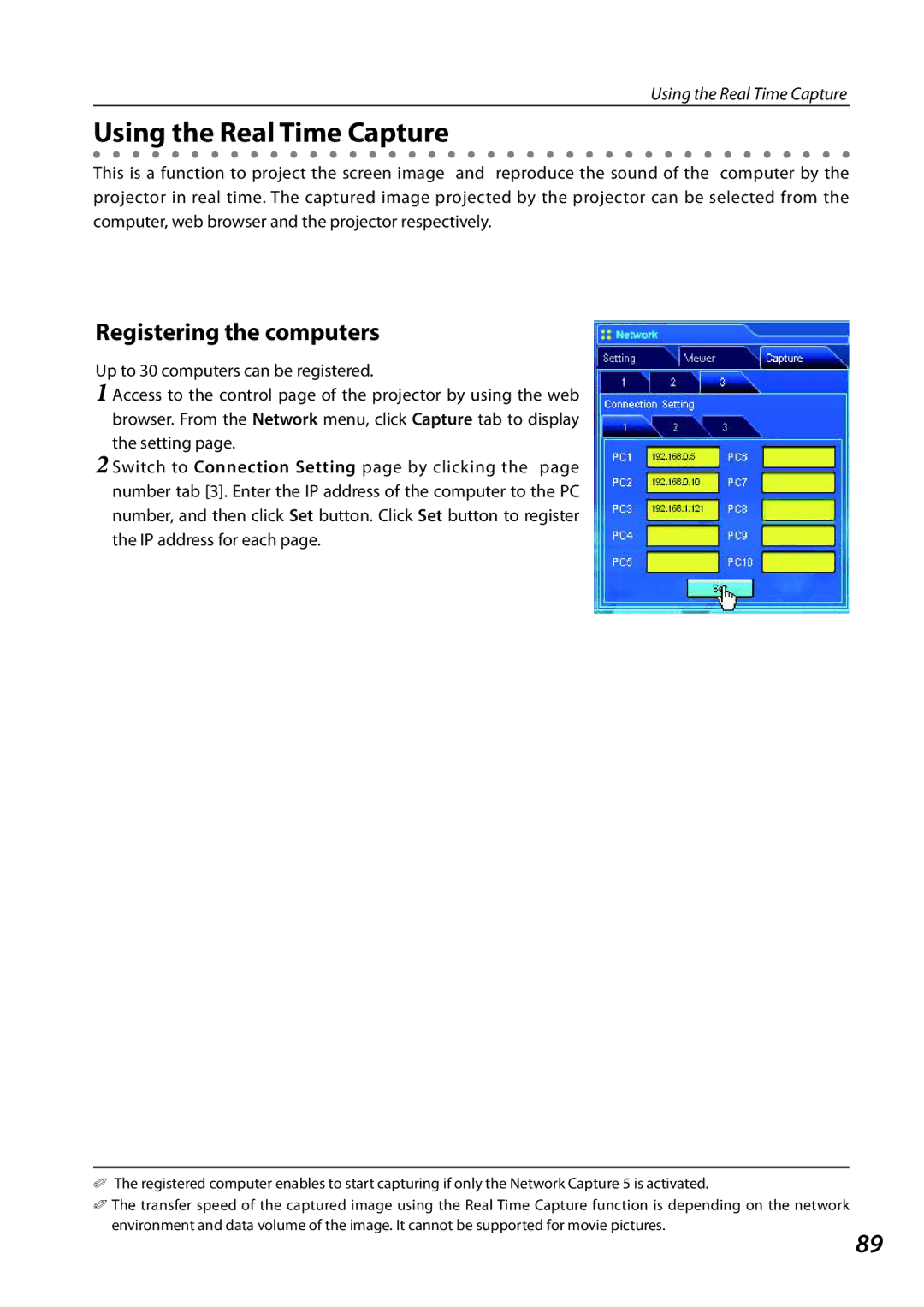 Sanyo QXXAVC922---P, SO-WIN-KF3AC owner manual Using the Real Time Capture, Registering the computers 