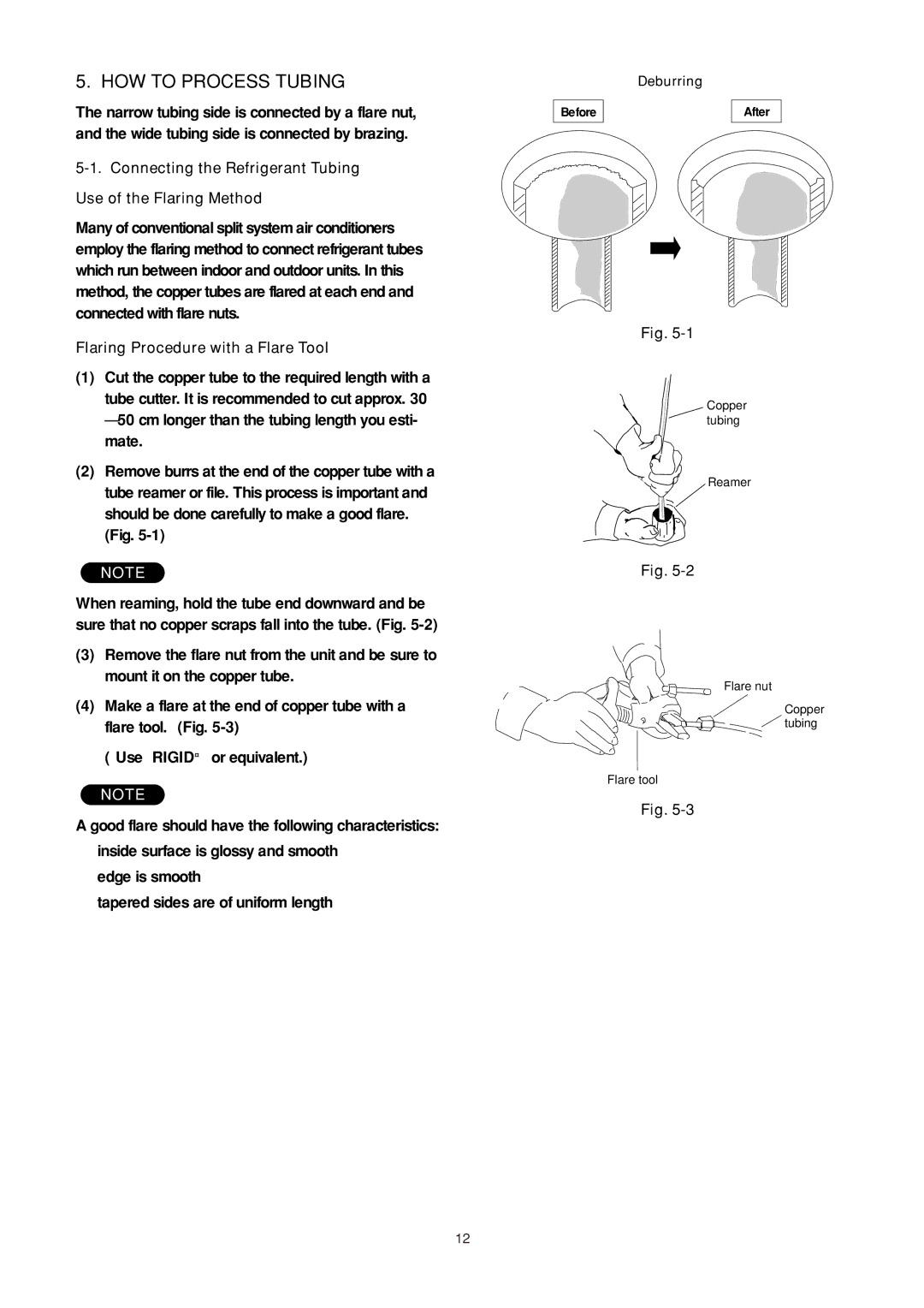 Sanyo SPW-FTR124EH56 HOW to Process Tubing, Connecting the Refrigerant Tubing Use of the Flaring Method, Deburring 