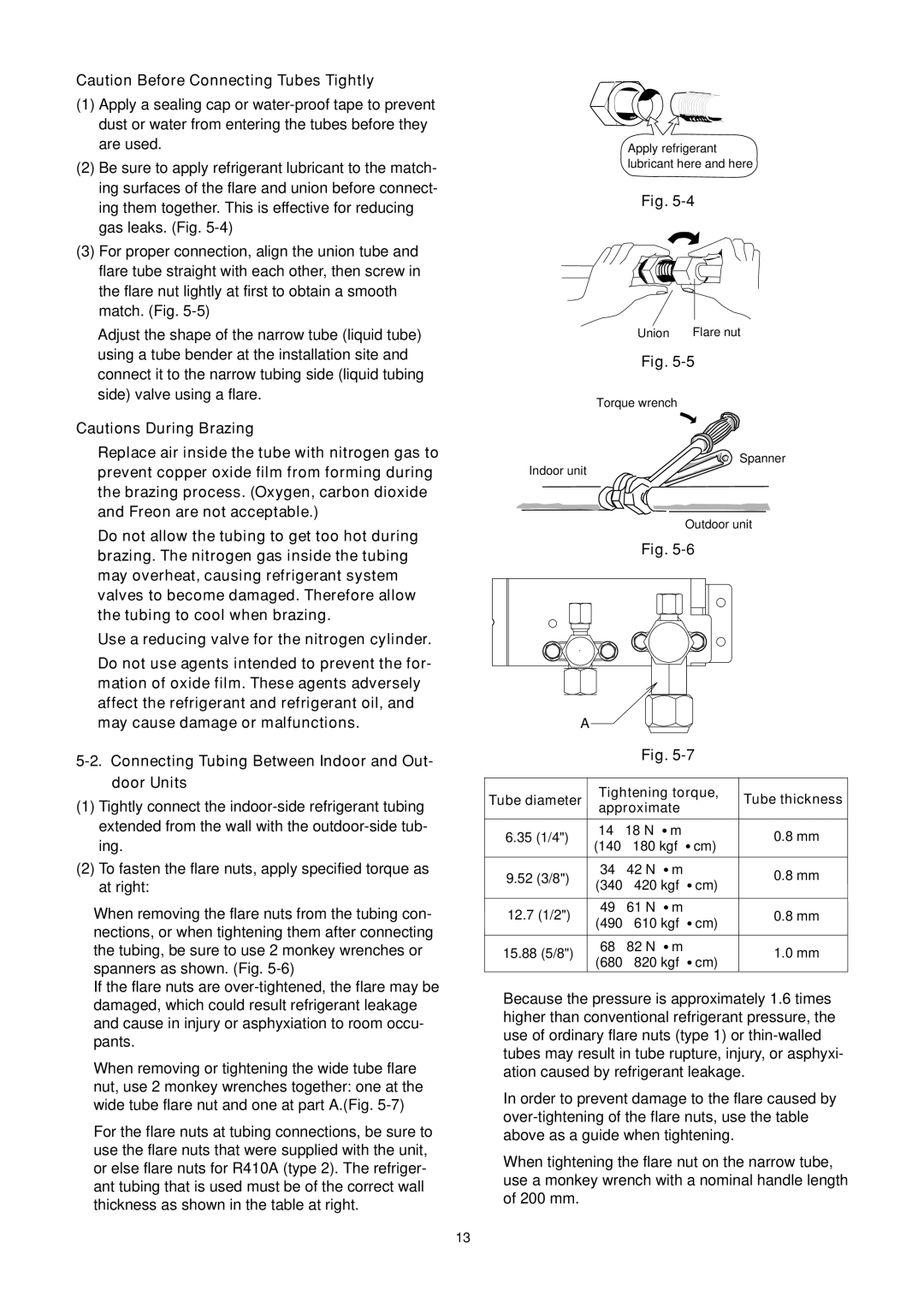 Sanyo SPW-FTR124EH56 Tube diameter Tightening torque Tube thickness Approximate, · cm 140 180 kgf Φ9.52 3/8 