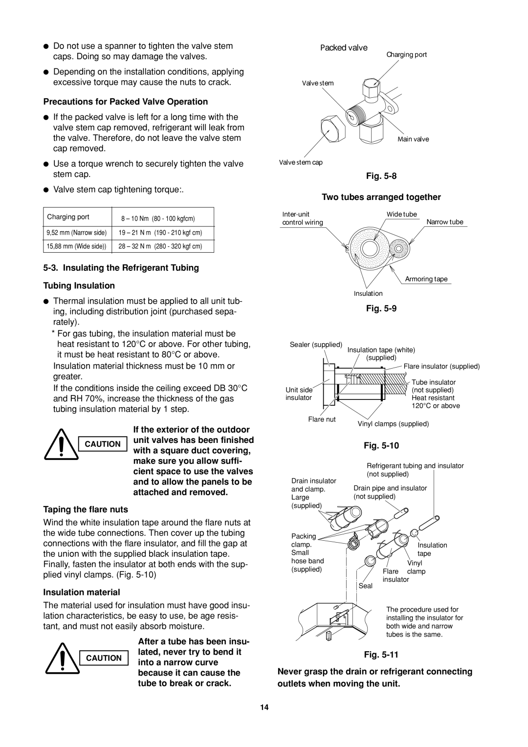 Sanyo SPW-FTR124EH56 Precautions for Packed Valve Operation, Insulating the Refrigerant Tubing Tubing Insulation 