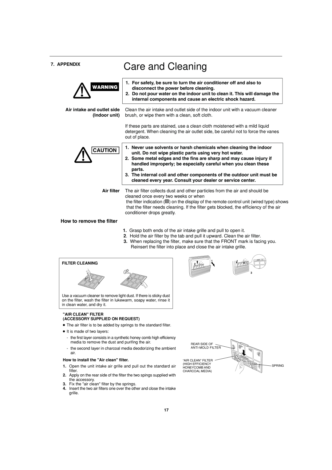 Sanyo SPW-FTR124EH56 operation manual Care and Cleaning, How to remove the filter 