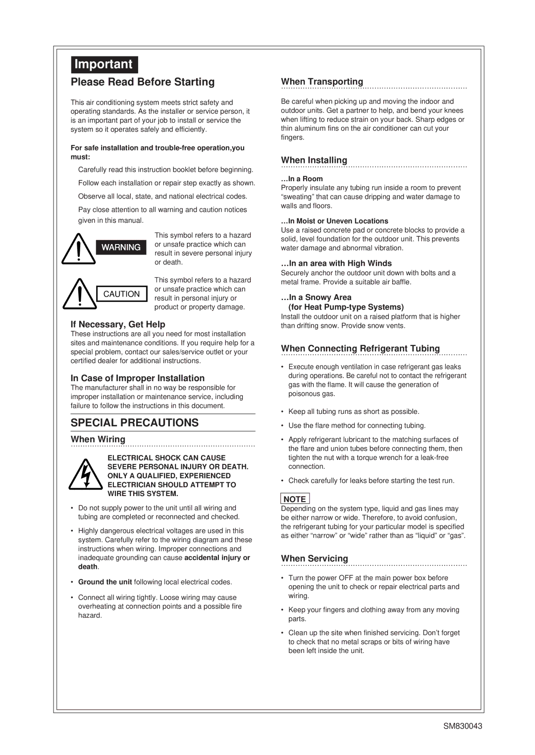 Sanyo SPW-T483GS56, SPW-T363GS56 Please Read Before Starting, For safe installation and trouble-free operation,you must 