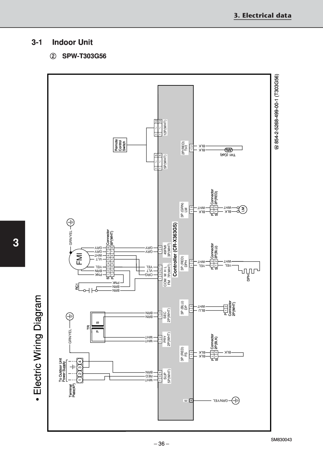 Sanyo SPW-T363GS56, SPW-T483G56, SPW-T483GS56, SPW-C363G8 Wiring Diagram, 3-1Indoor Unit, Electrical data, 2SPW-T303G56 