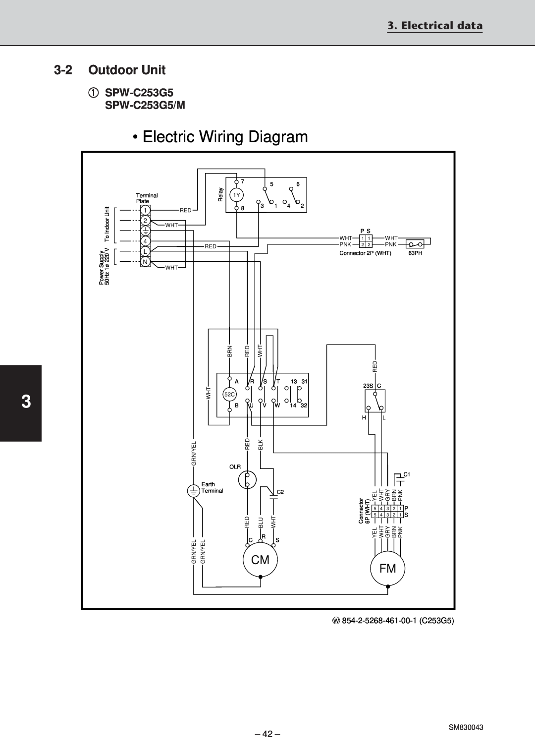 Sanyo SPW-C253G5, SPW-T363GS56, SPW-T483G56, SPW-T483GS56 Electric Wiring Diagram, 3-2Outdoor Unit, Electrical data 