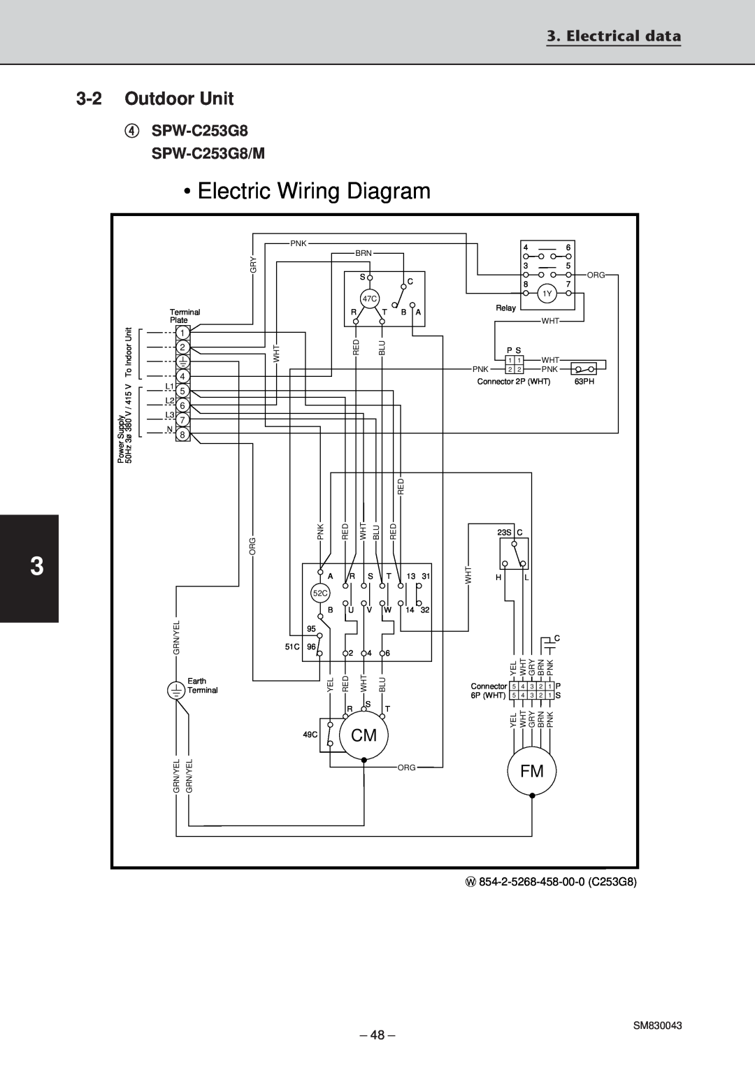 Sanyo SPW-T363GS56, SPW-T483G56 Electric Wiring Diagram, 3-2Outdoor Unit, Electrical data, 4SPW-C253G8 SPW-C253G8/M 