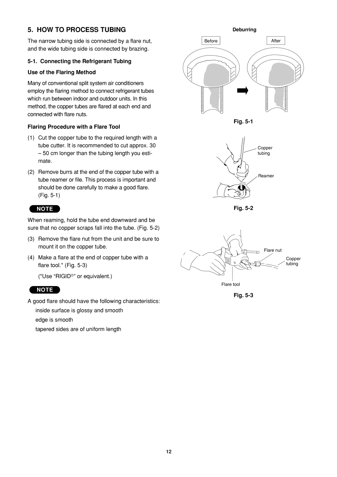 Sanyo R410A Connecting the Refrigerant Tubing Use of the Flaring Method, Flaring Procedure with a Flare Tool, Deburring 