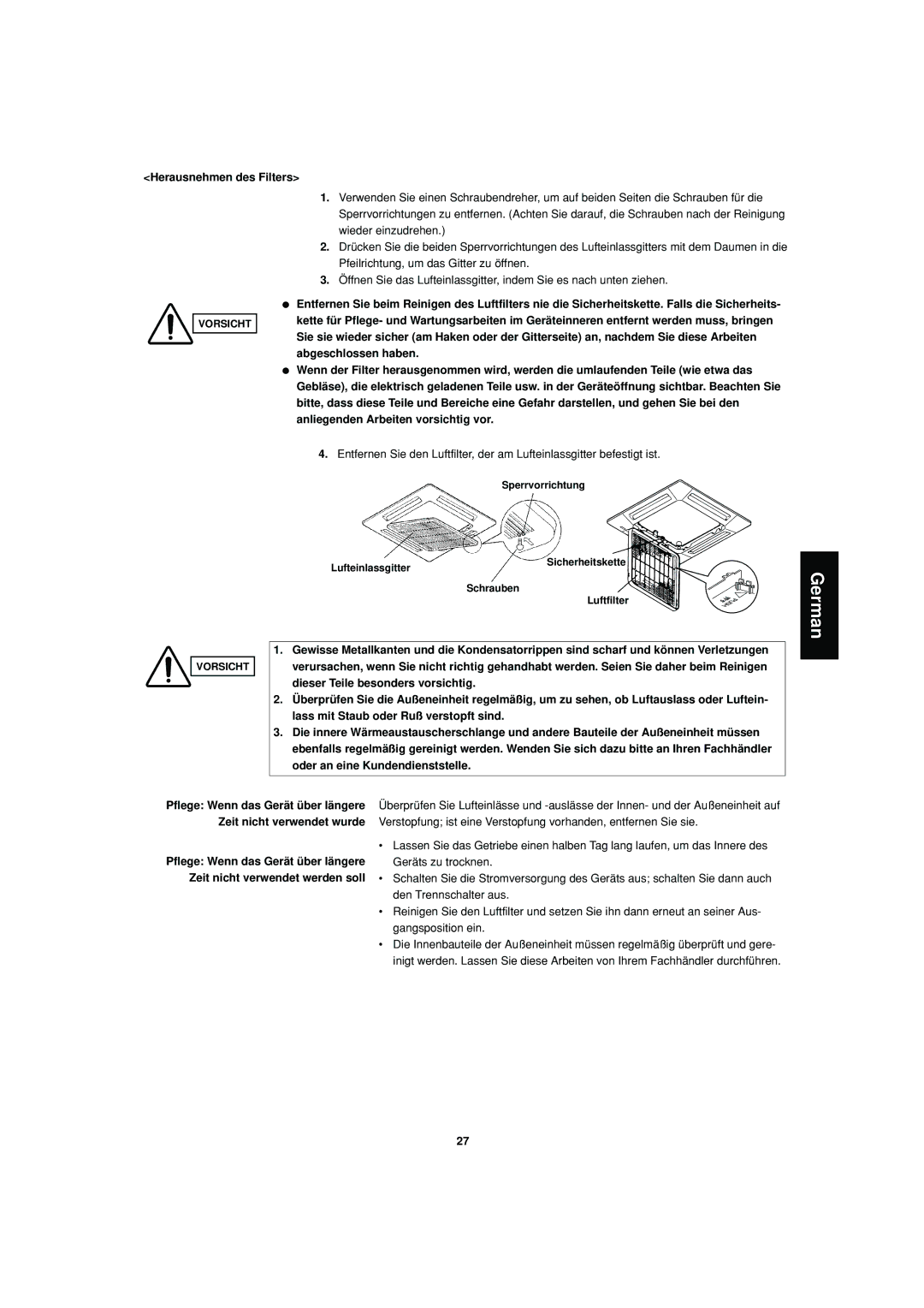 Sanyo SPW-XR254EH56 operation manual Herausnehmen des Filters, Abgeschlossen haben, Zeit nicht verwendet wurde 