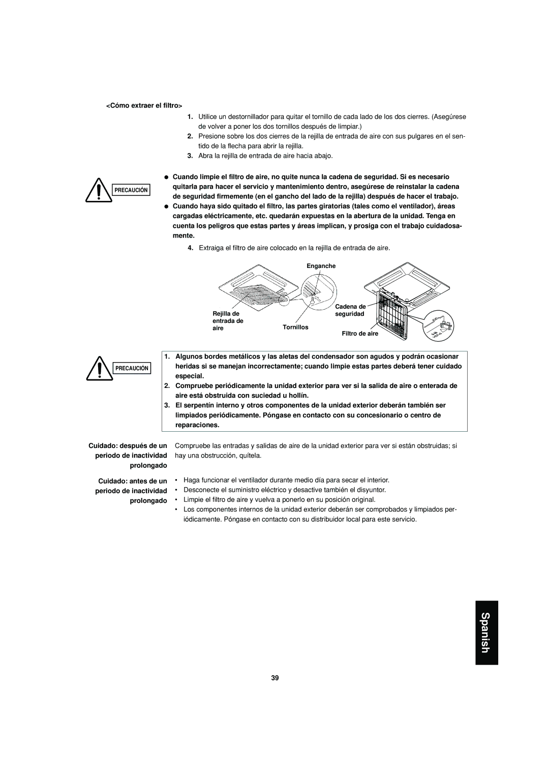 Sanyo SPW-XR254EH56 operation manual Cómo extraer el filtro 