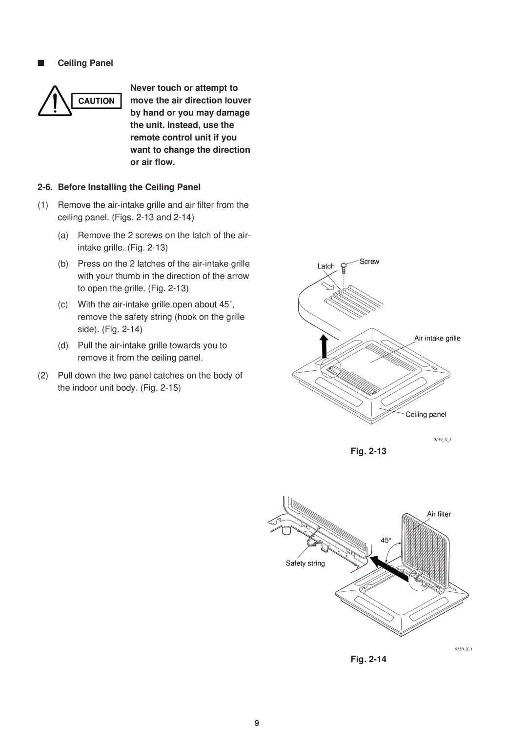 Sanyo SPW-XR254EH56 operation manual Latch Screw Air intake grille Ceiling panel 