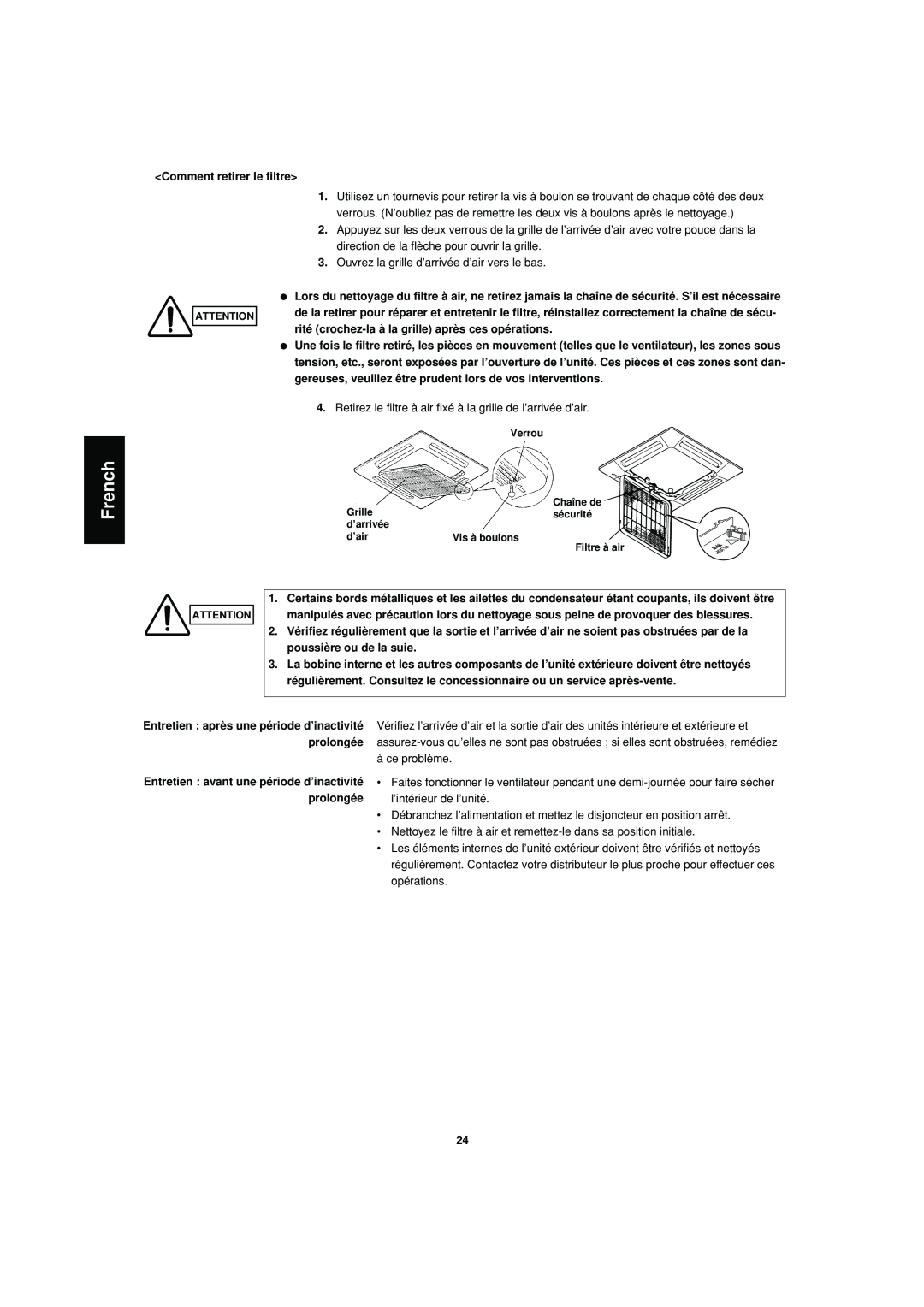 Sanyo SPW-XR254EH56 operation manual French, Comment retirer le filtre 