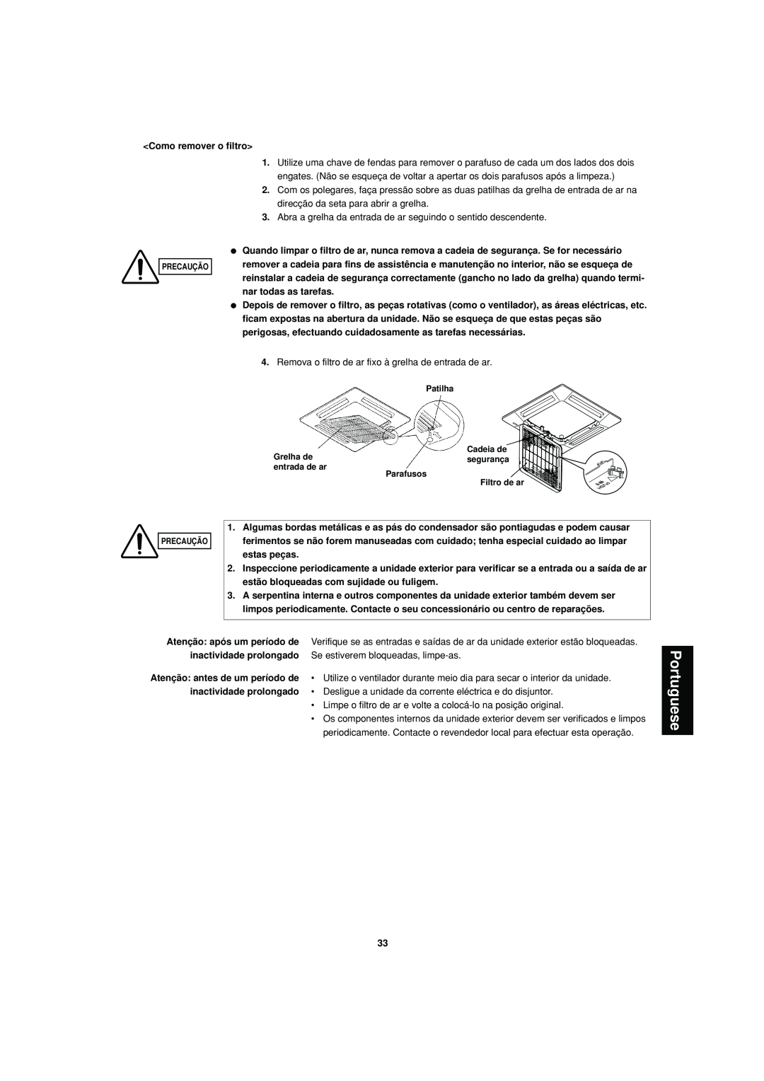 Sanyo SPW-XR254EH56 operation manual Portuguese, Como remover o filtro 