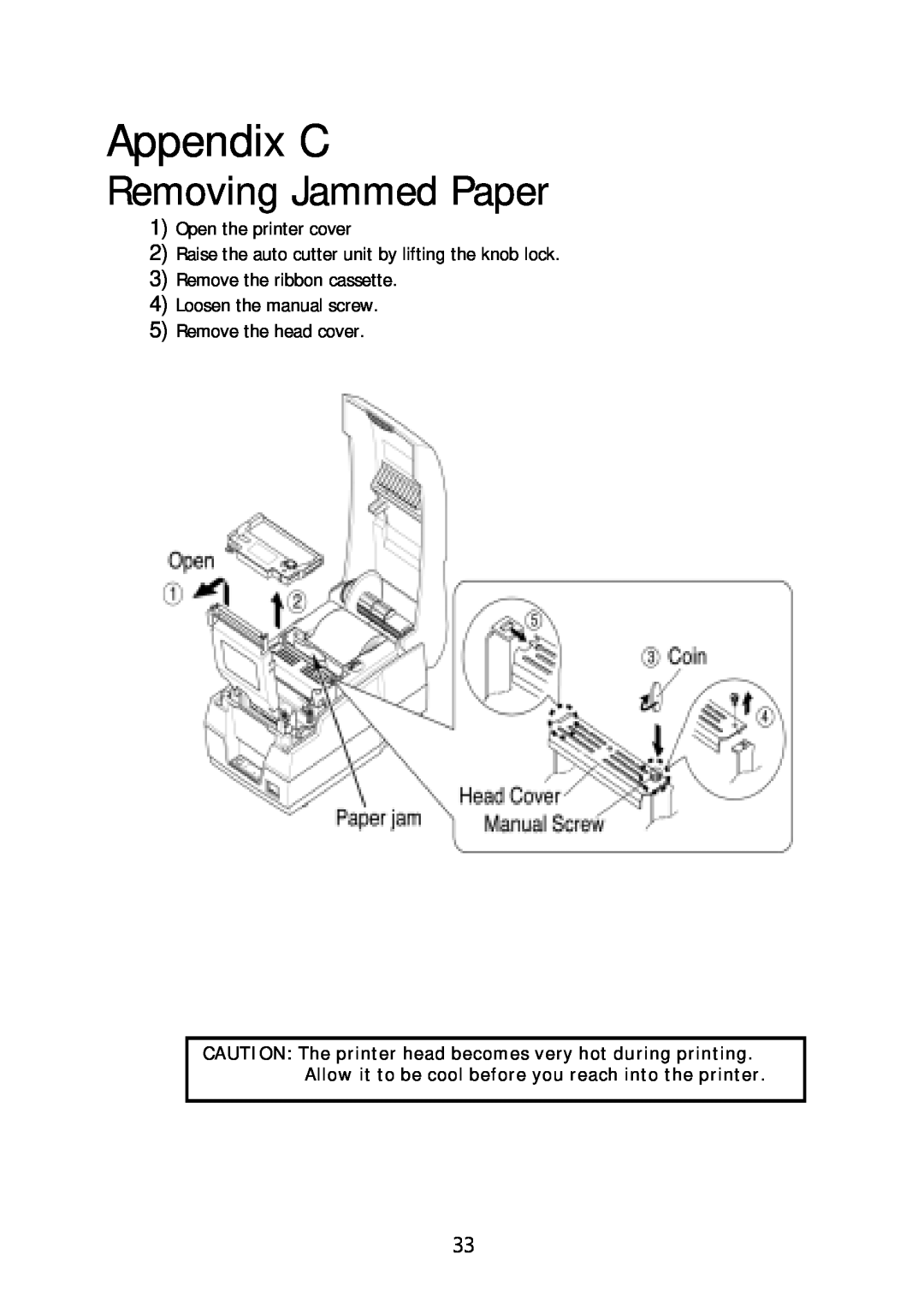 Sanyo SRP-270 specifications Appendix C, Removing Jammed Paper 
