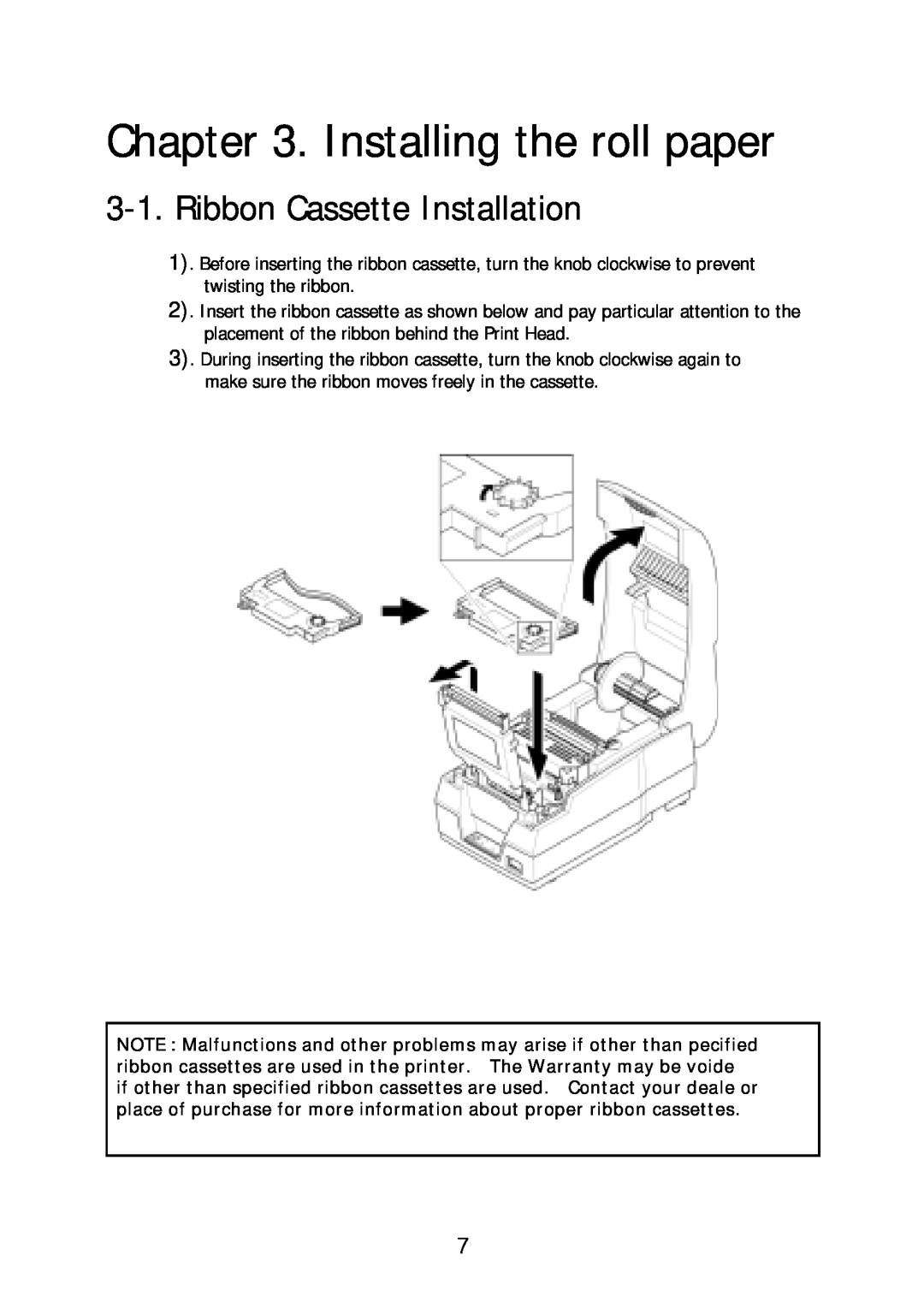 Sanyo SRP-270 specifications Installing the roll paper, Ribbon Cassette Installation 