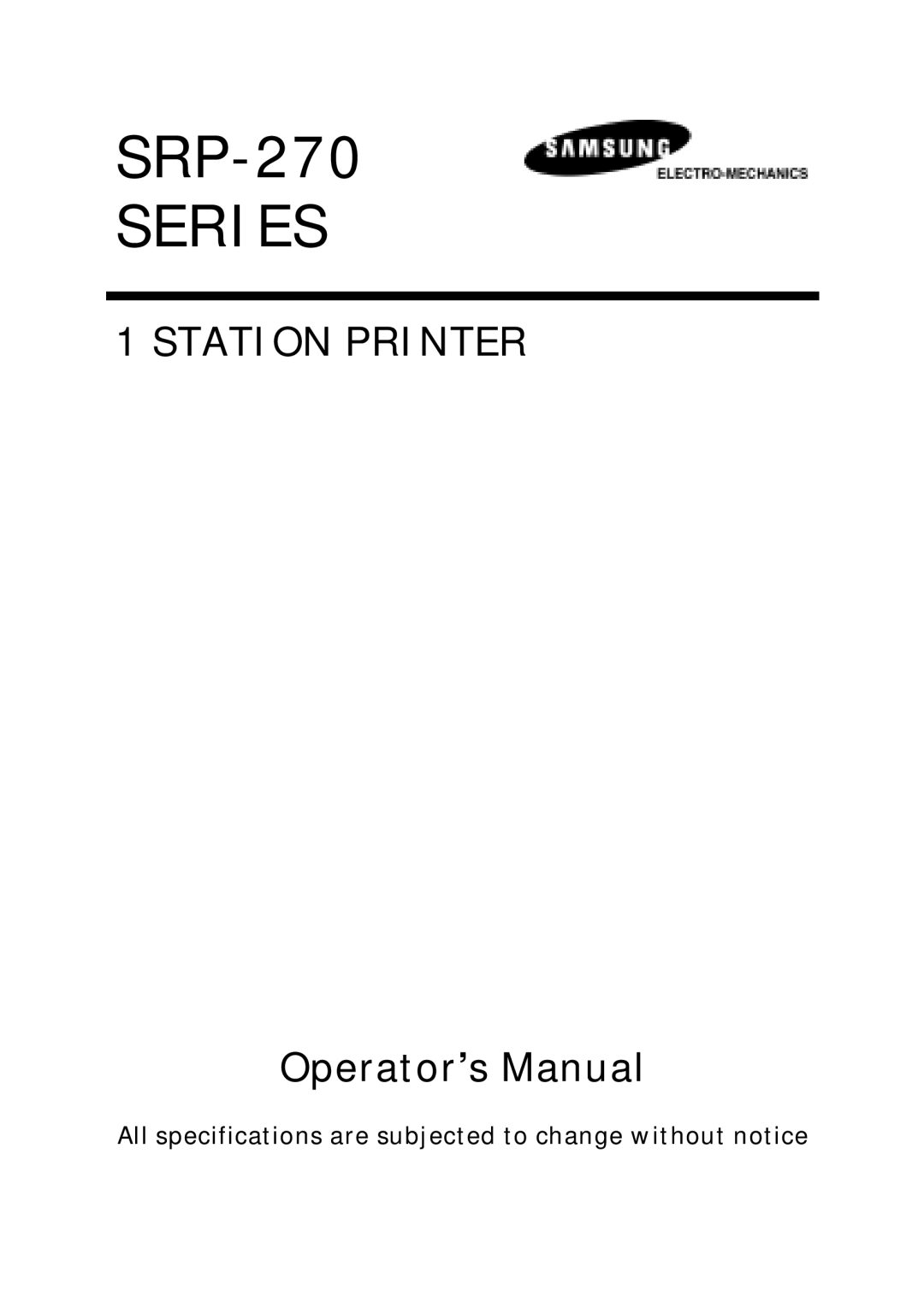 Sanyo SRP-270 specifications Series 