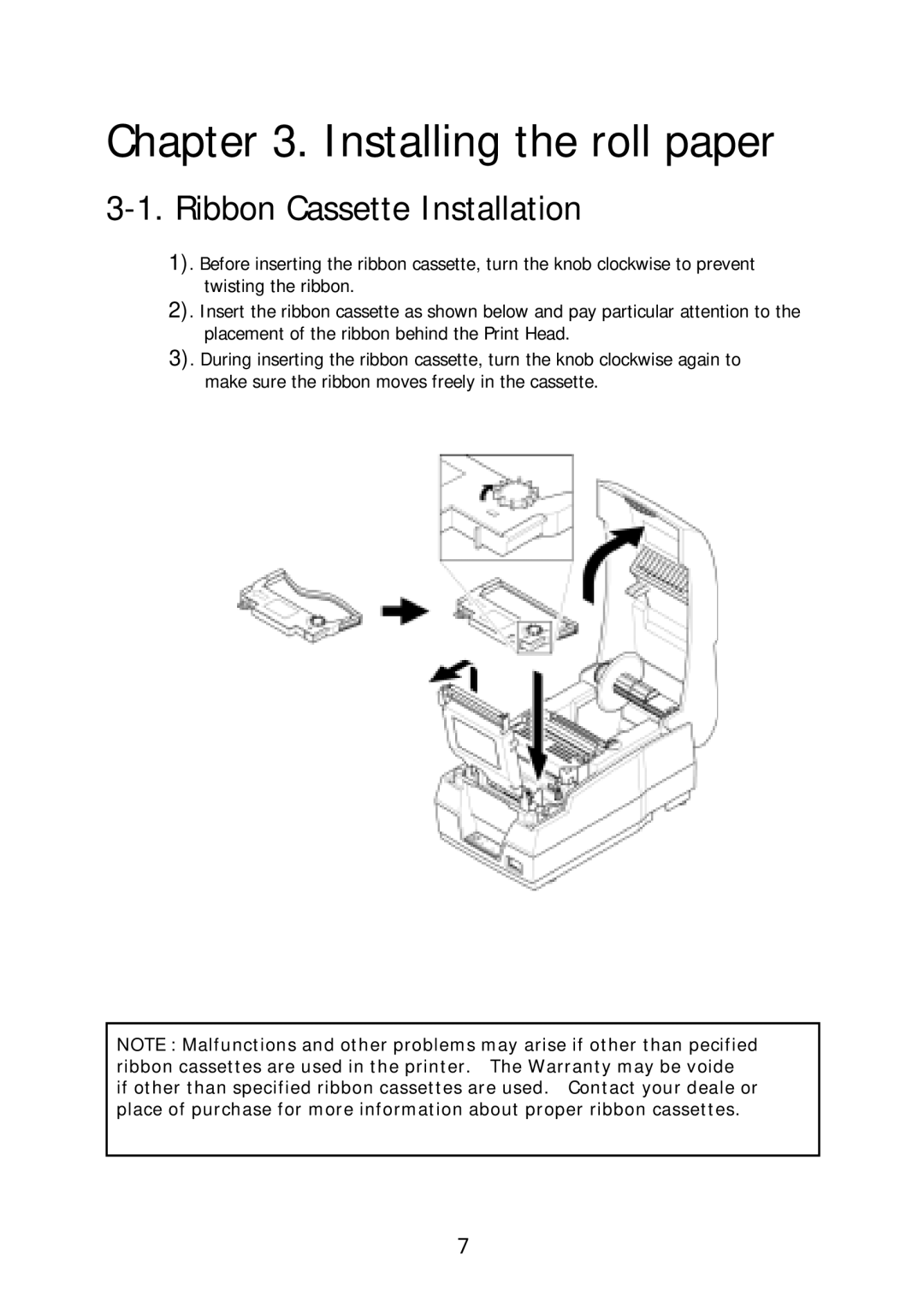 Sanyo SRP-270 specifications Installing the roll paper, Ribbon Cassette Installation 