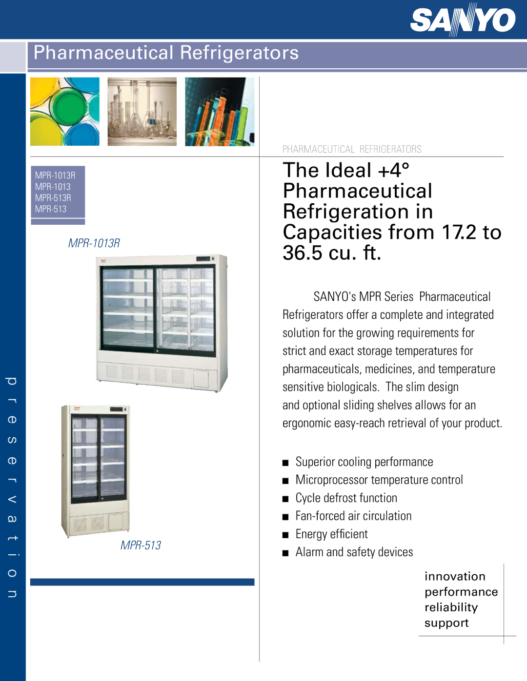 Sanyo SRR-23FD-MED manual Pharmaceutical Refrigerators 