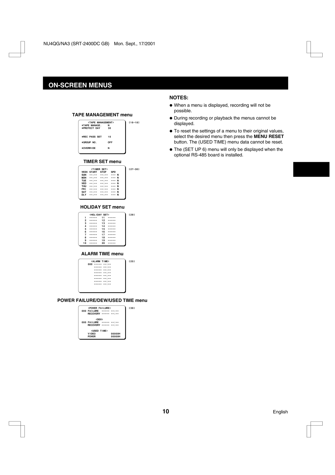 Sanyo SRT-2400DC instruction manual ON-SCREEN Menus 