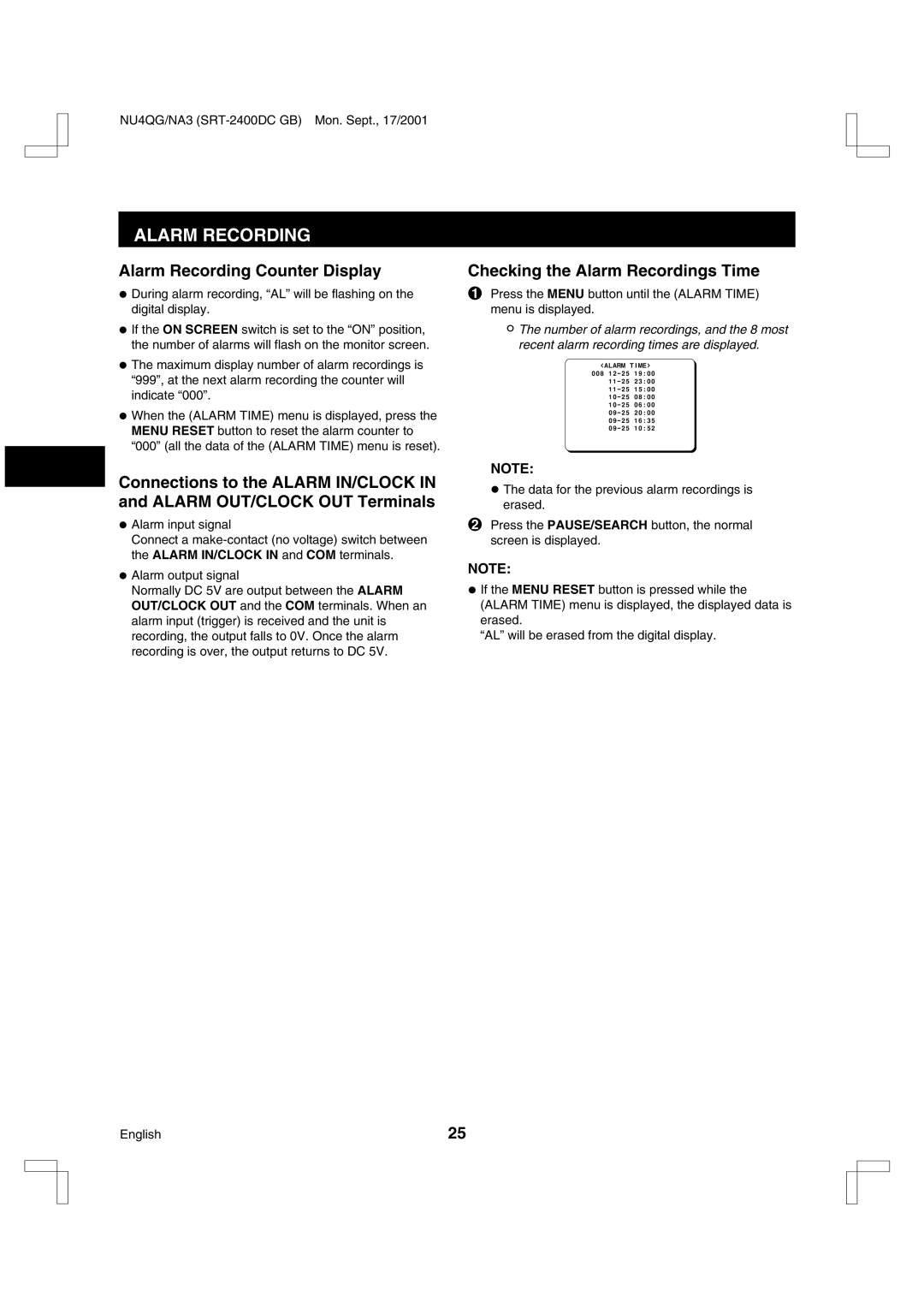 Sanyo SRT-2400DC instruction manual Alarm Recording Counter Display, Checking the Alarm Recordings Time 