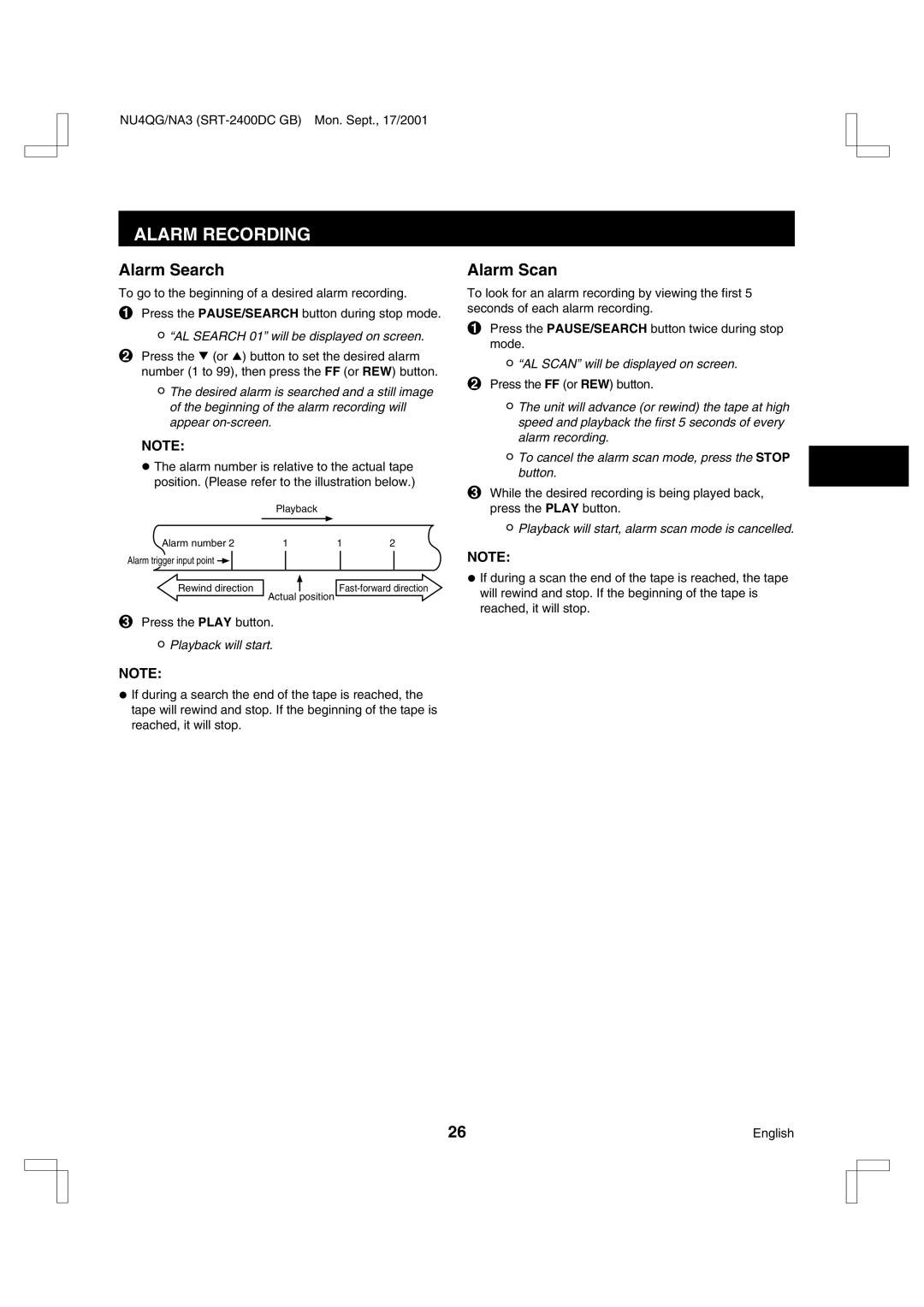 Sanyo SRT-2400DC instruction manual Alarm Search, Alarm Scan 