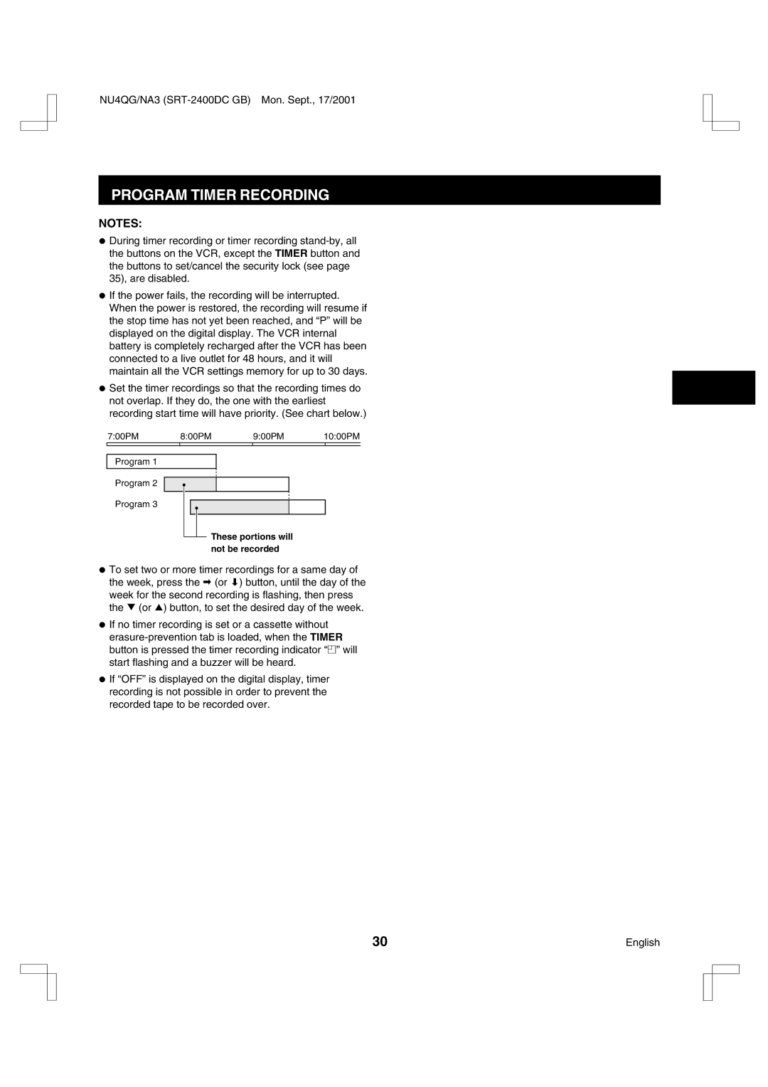 Sanyo SRT-2400DC instruction manual These portions will not be recorded 