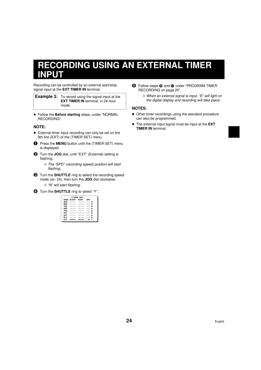 Sanyo srt-6000 instruction manual Recording Using AN External Timer Input, SPD recording speed position will start flashing 