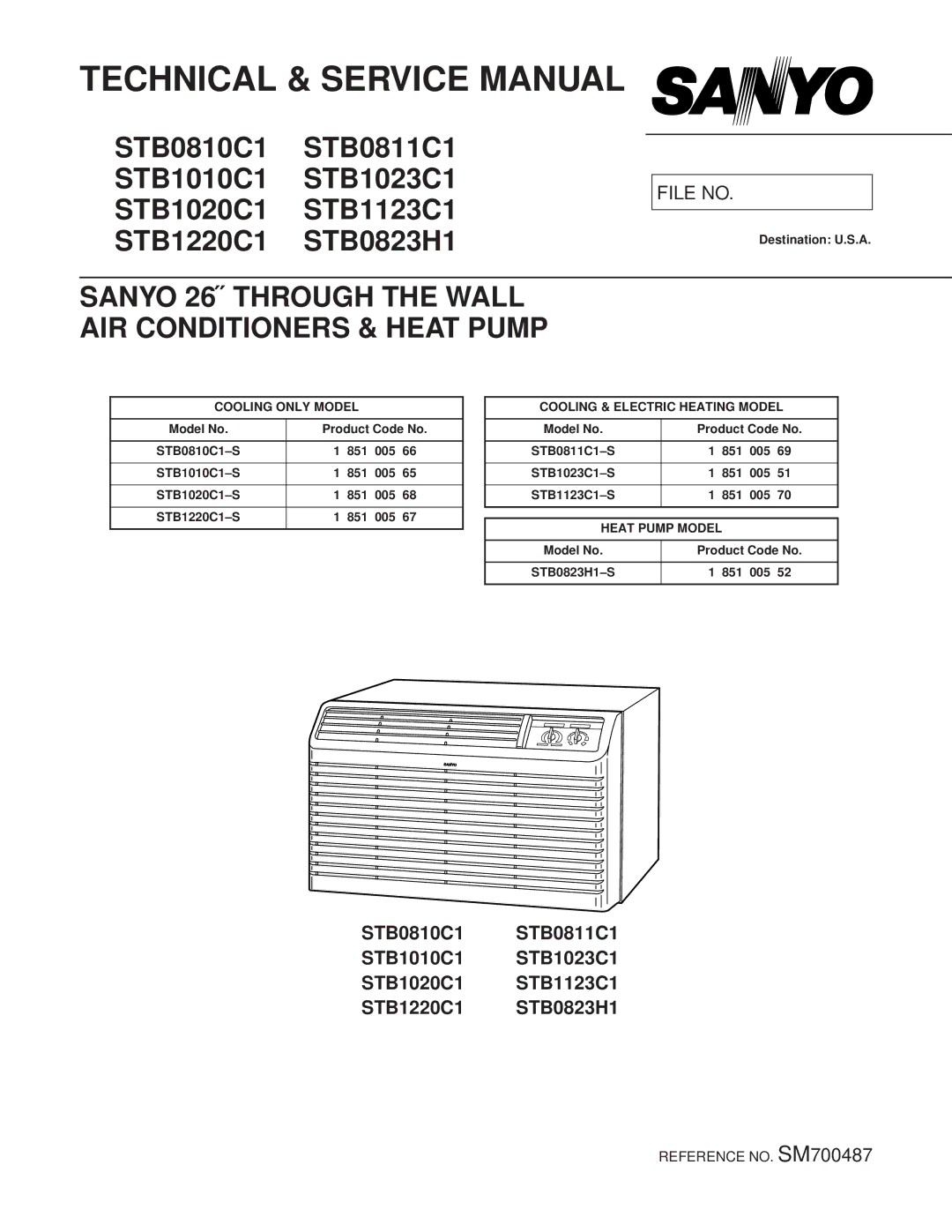 Sanyo STB0810C1, STB0823H1, STB1020C1, STB1010C1 service manual Sanyo 26˝ Through the Wall AIR Conditioners & Heat Pump 