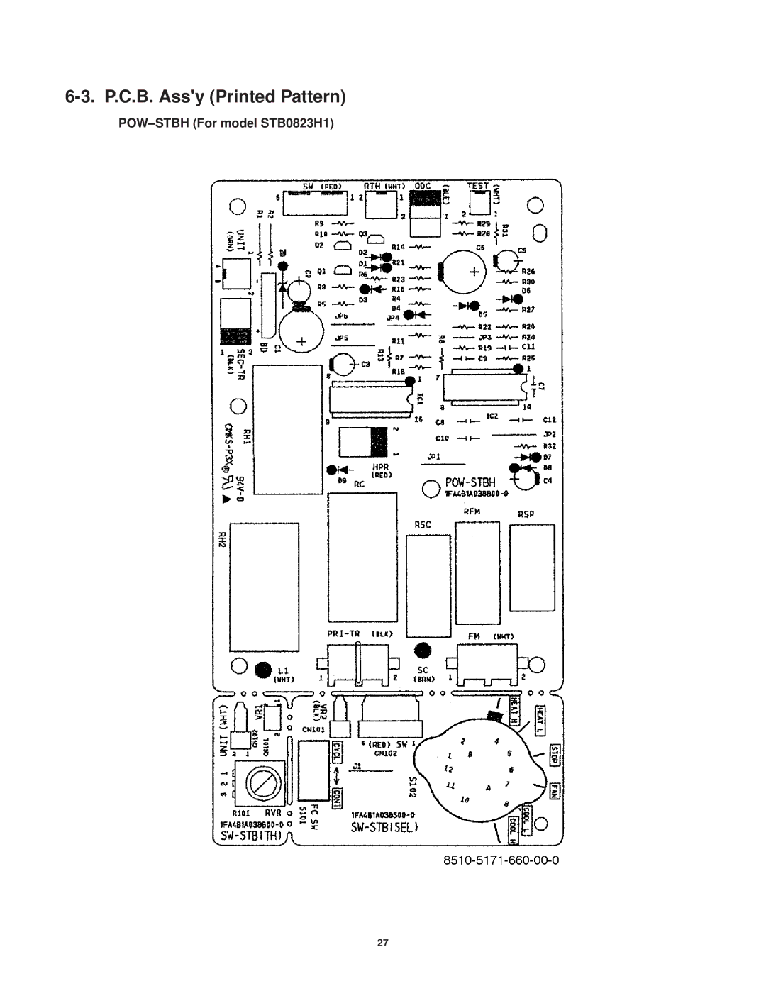 Sanyo STB0811C1, STB0810C1, STB1020C1, STB1010C1, STB1220C1 P.C.B. Assy Printed Pattern, POW-STBH For model STB0823H1 