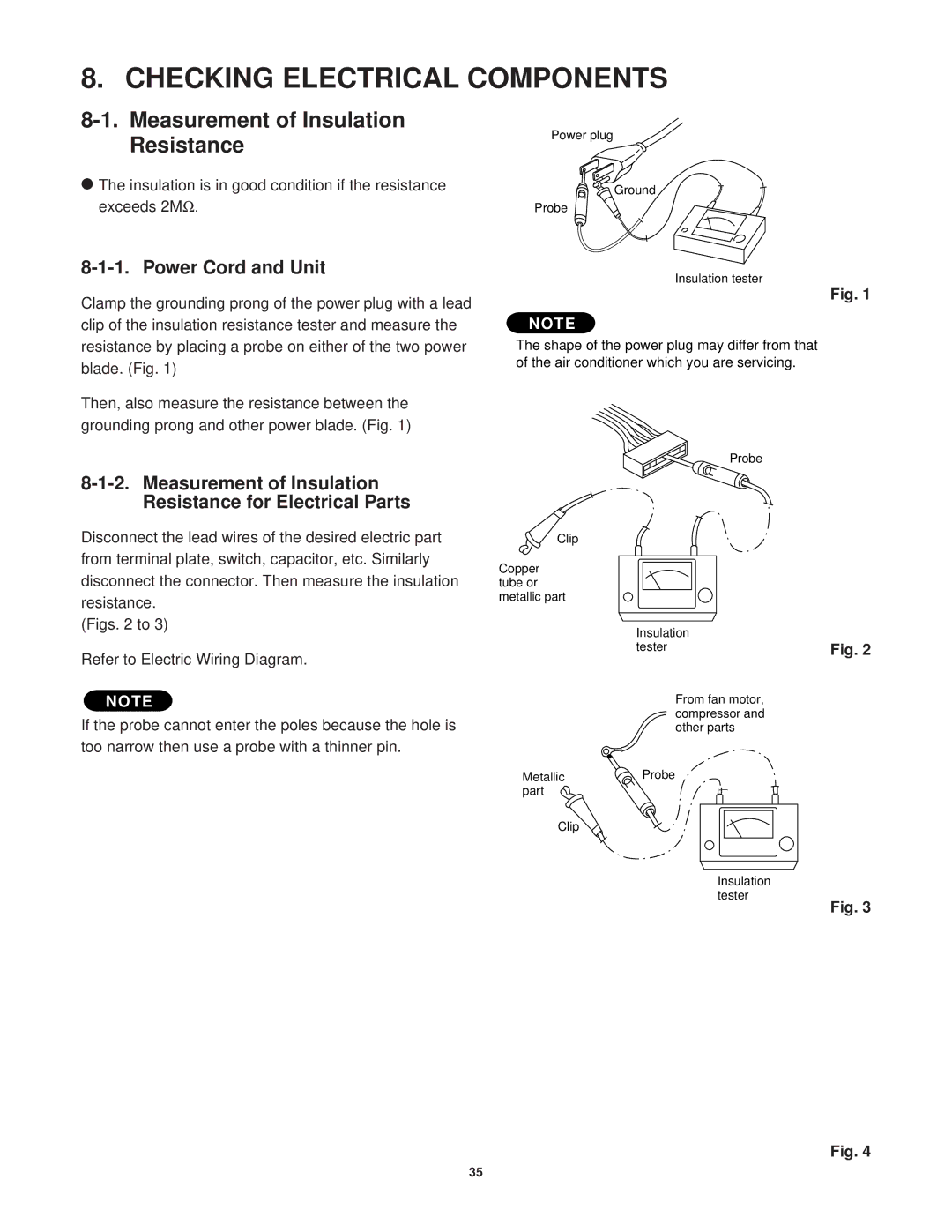 Sanyo STB0811C1, STB0823H1 Checking Electrical Components, Measurement of Insulation Resistance, Power Cord and Unit 