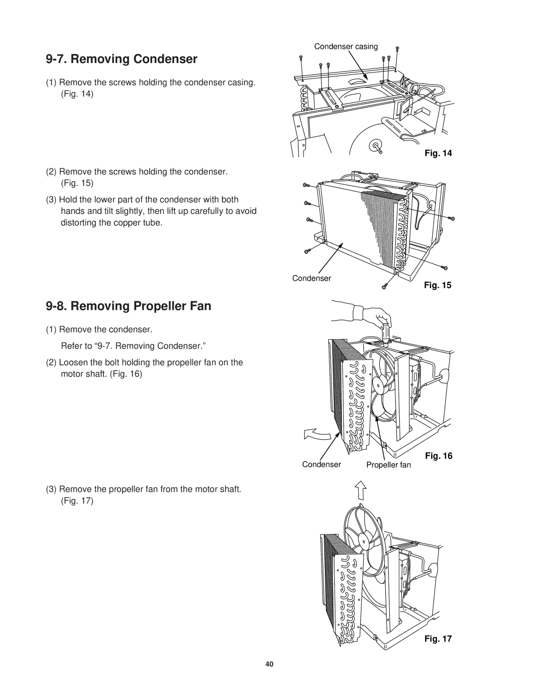 Sanyo STB1220C1, STB0823H1, STB0810C1, STB1020C1, STB1010C1, STB1023C1, STB1123C1 Removing Condenser, Removing Propeller Fan 