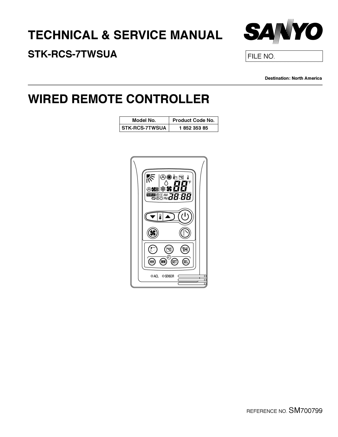 Sanyo STK-RCS-7TWSUA service manual Model No, Product Code No 852 353 