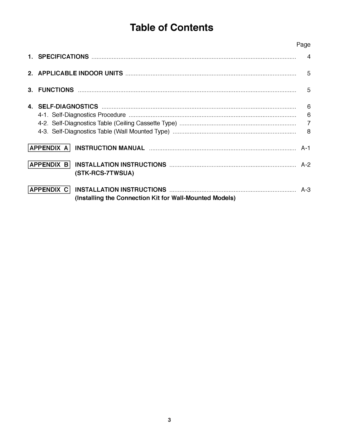 Sanyo STK-RCS-7TWSUA service manual Table of Contents 