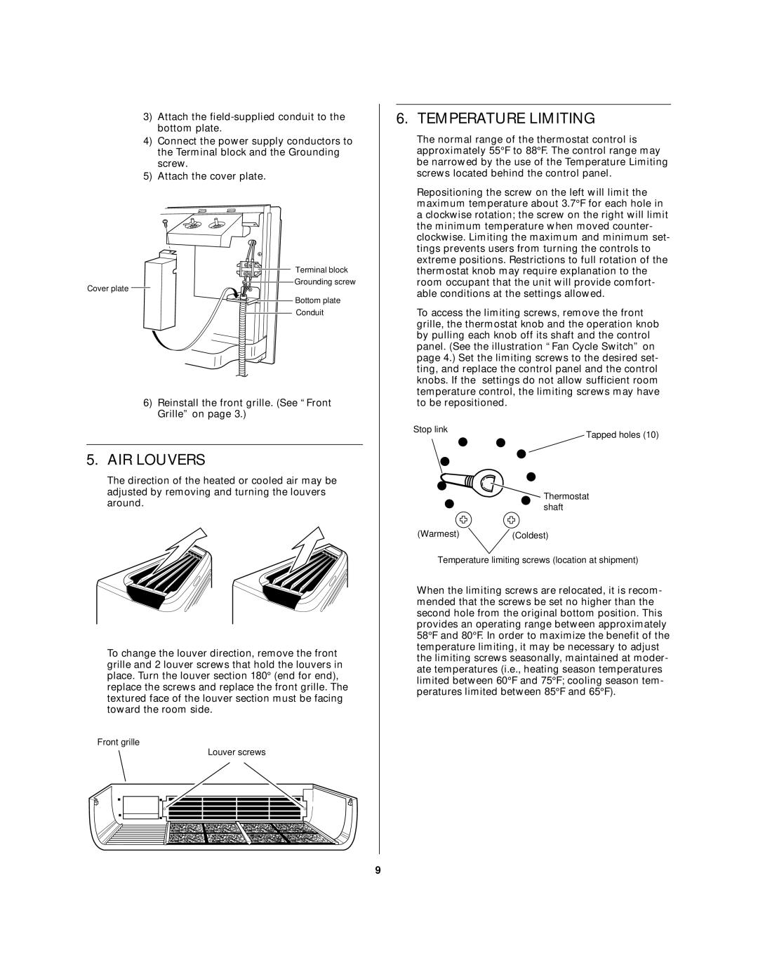 Sanyo STW-2 Series owner manual AIR Louvers, Temperature Limiting 