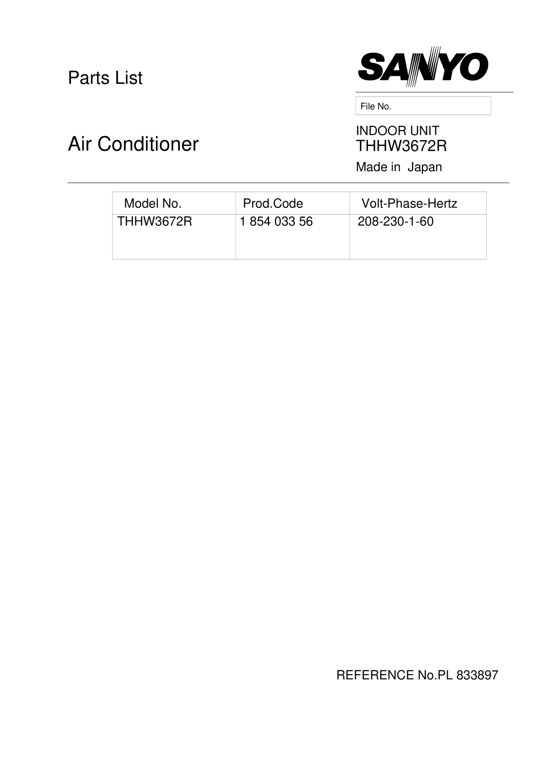 Sanyo THHW3672R manual Air Conditioner 