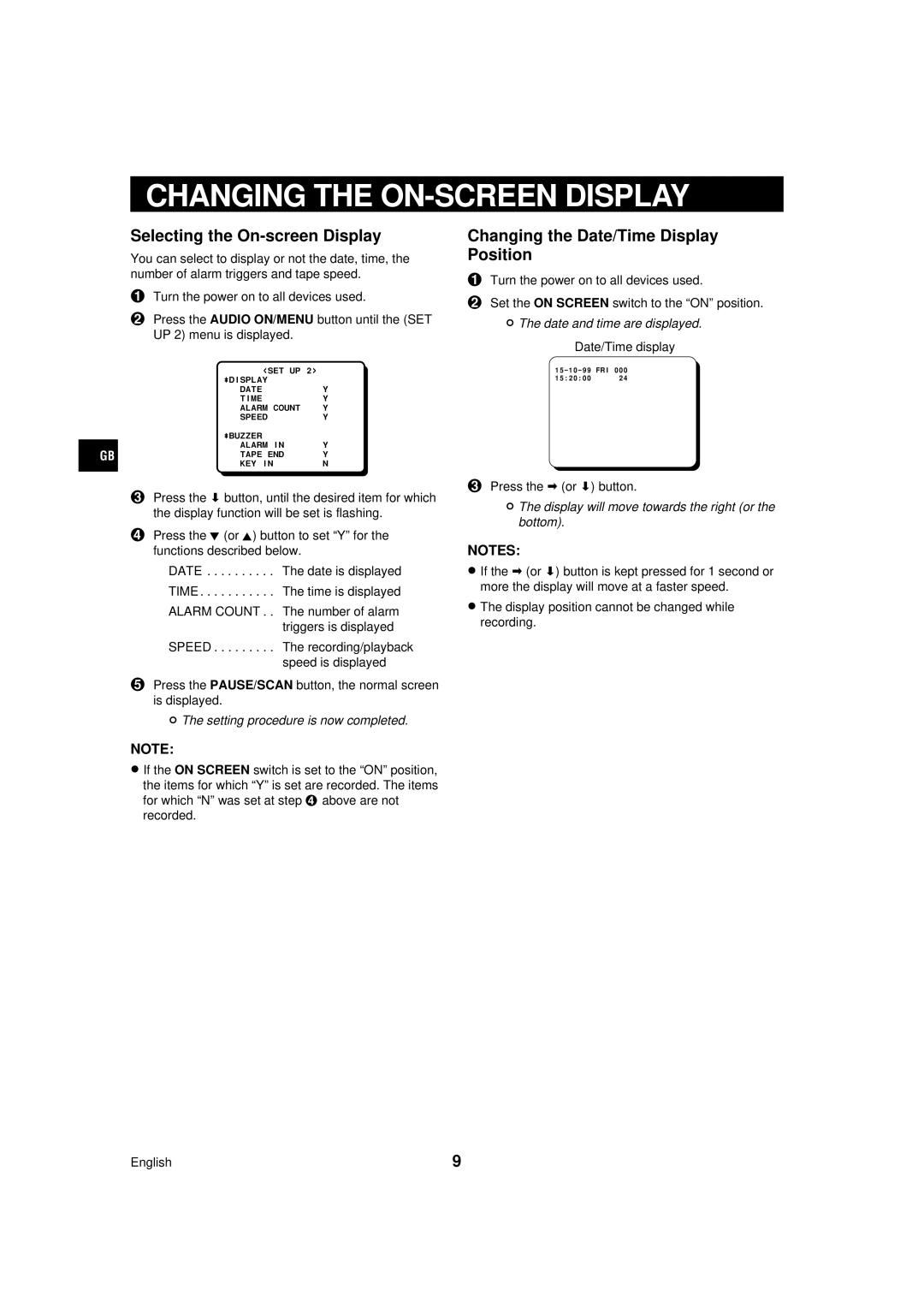 Sanyo TLS-224P Changing the ON-SCREEN Display, Selecting the On-screen Display, Changing the Date/Time Display Position 