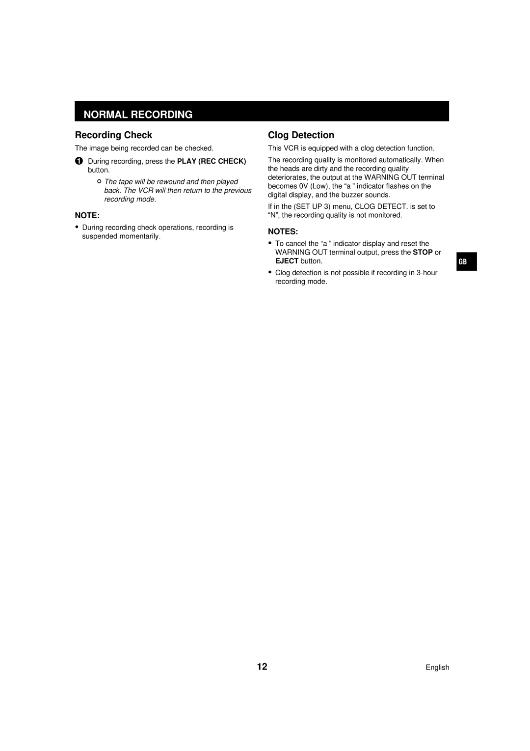 Sanyo TLS-224P instruction manual Normal Recording, Recording Check, Clog Detection, Eject button 