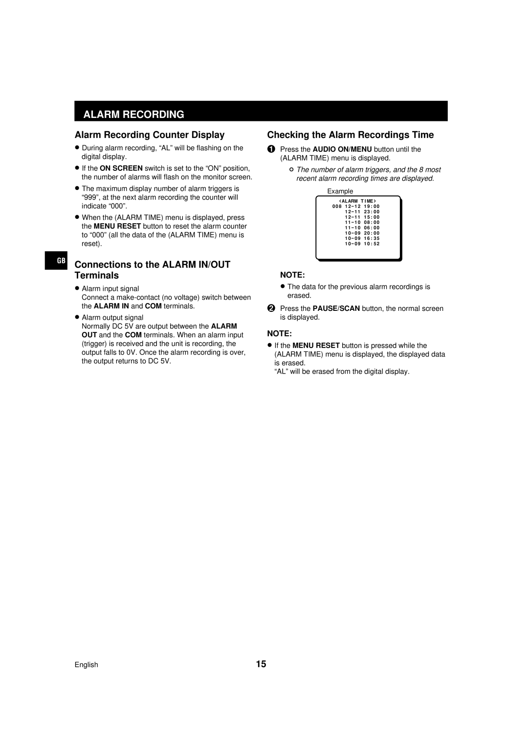 Sanyo TLS-224P instruction manual Alarm Recording Counter Display, Connections to the Alarm IN/OUT, Terminals 