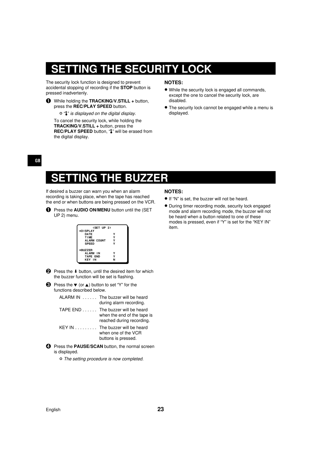 Sanyo TLS-224P instruction manual Setting the Security Lock, Setting the Buzzer, Is displayed on the digital display 