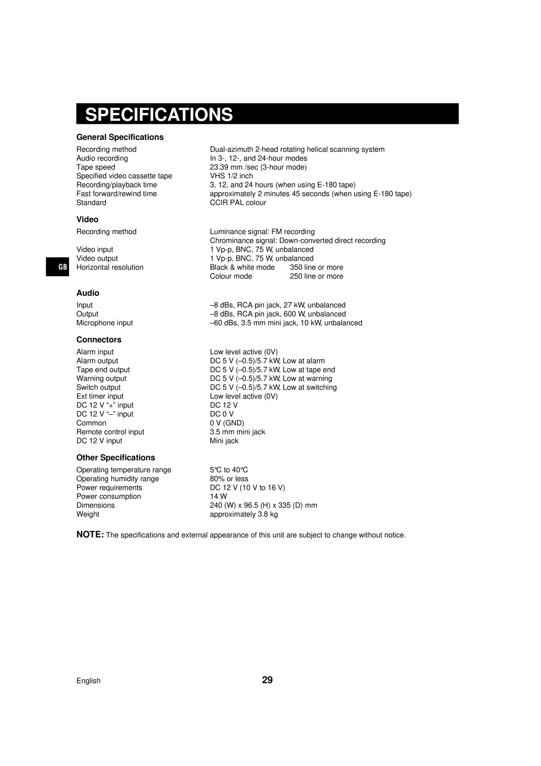 Sanyo TLS-224P instruction manual General Specifications 