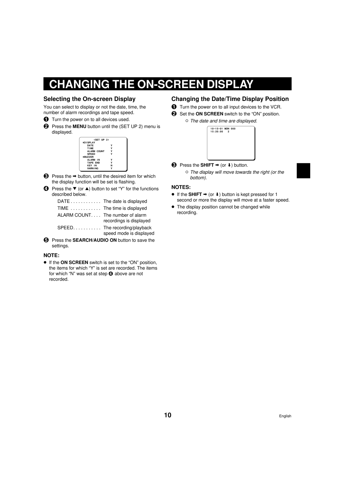 Sanyo TLS-9072 Changing the ON-SCREEN Display, Selecting the On-screen Display, Changing the Date/Time Display Position 