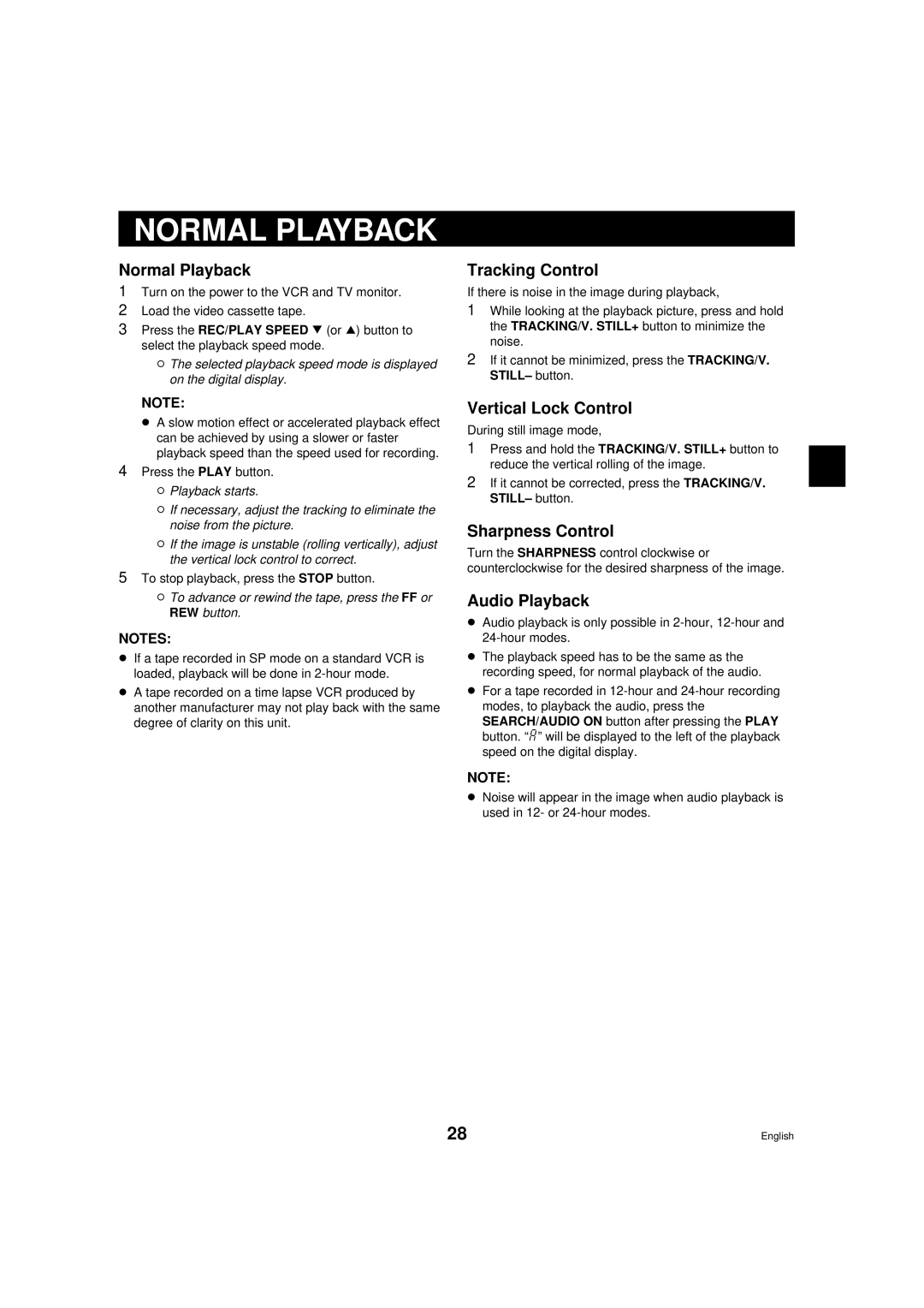 Sanyo TLS-9072 instruction manual Normal Playback 