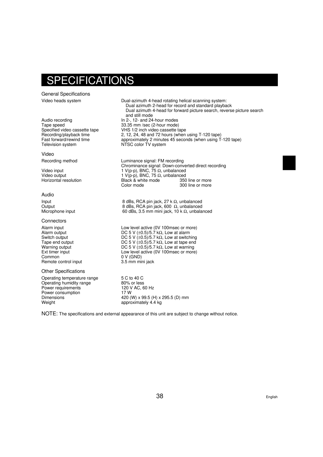 Sanyo TLS-9072 instruction manual Specifications 