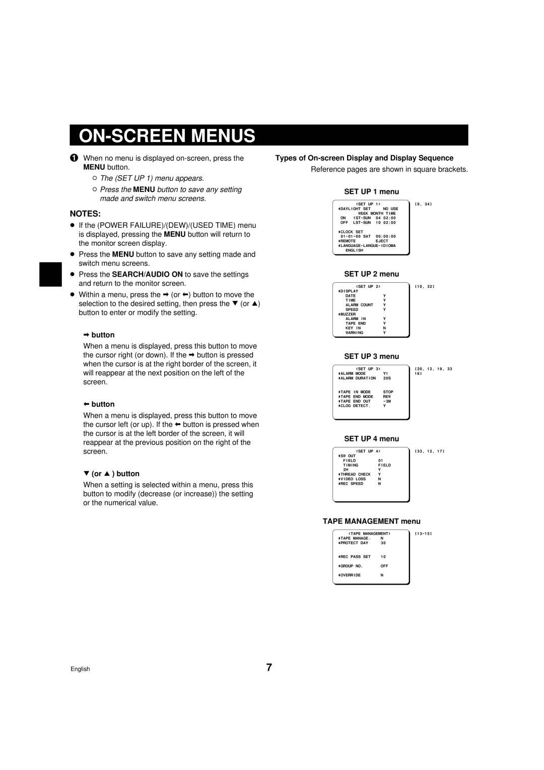 Sanyo TLS-9072 instruction manual ON-SCREEN Menus 