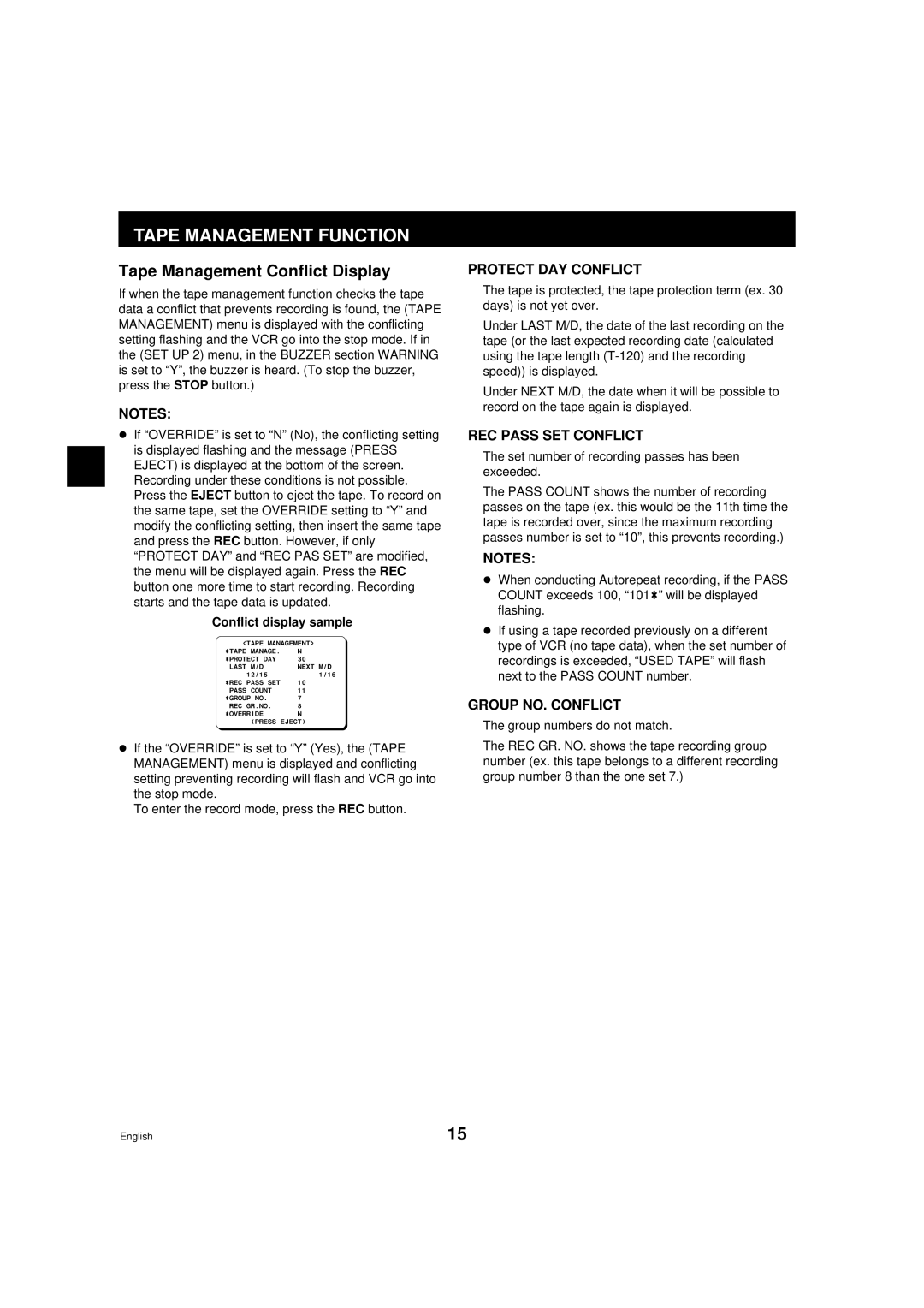 Sanyo TLS-9960 instruction manual Tape Management Conflict Display, Conflict display sample, @@@@@@Press@Eject 