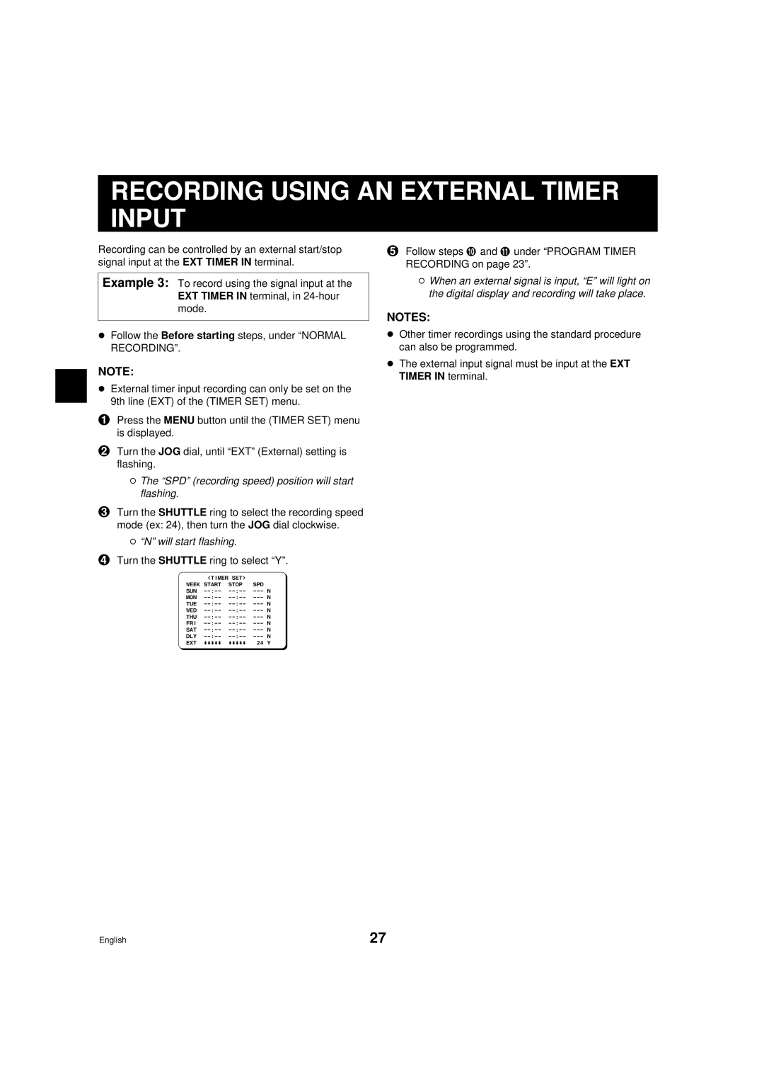 Sanyo TLS-9960 instruction manual Recording Using AN External Timer Input, SPD recording speed position will start flashing 