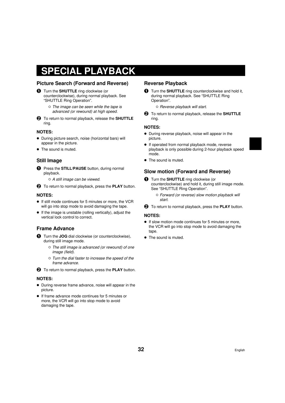 Sanyo TLS-9960 instruction manual Special Playback 